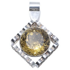 Très grand pendentif vintage en argent et citrine  Fabriqué en 1978