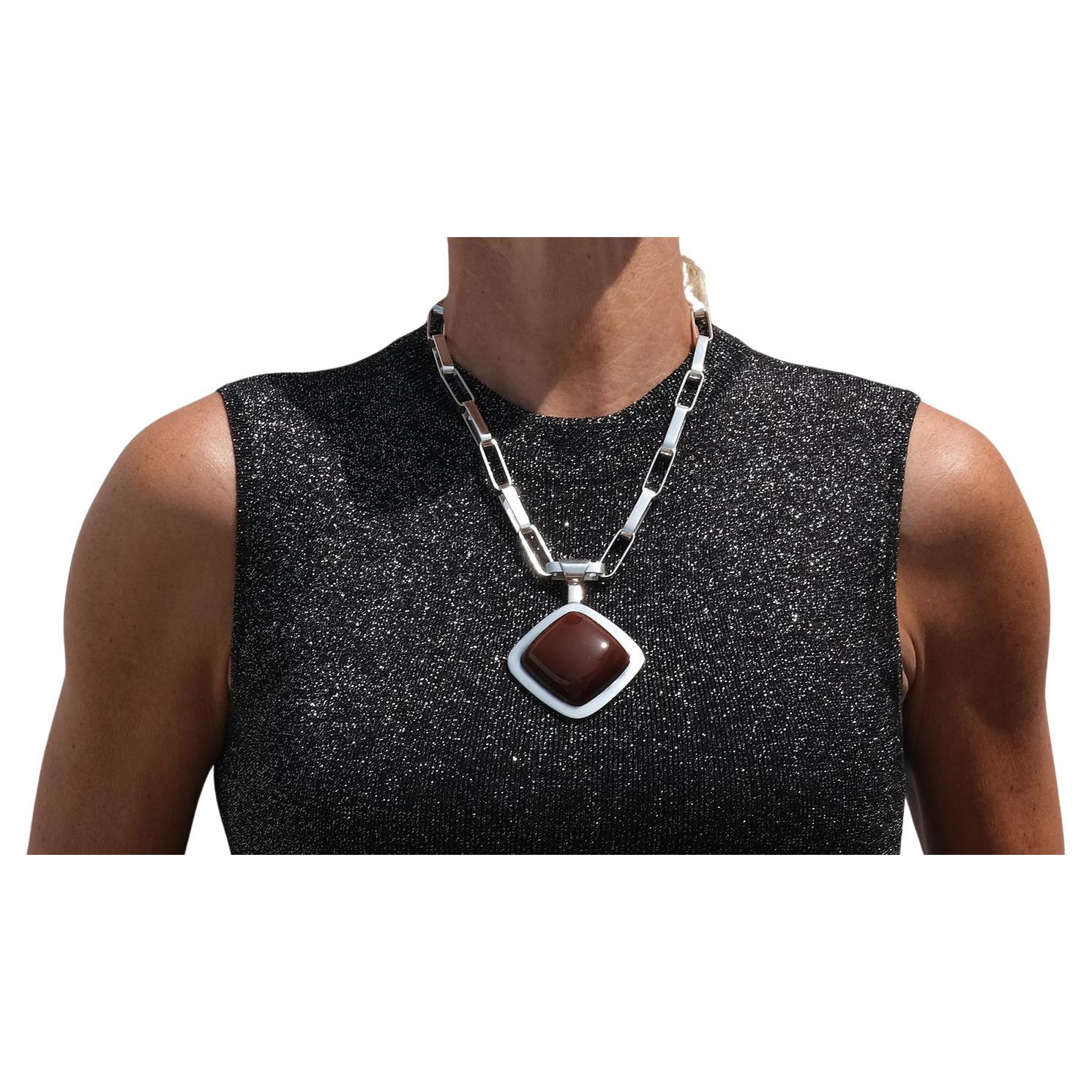 Vintage very large Silver and Red Agate Necklace by Karl-Ingemar Johansson 1972