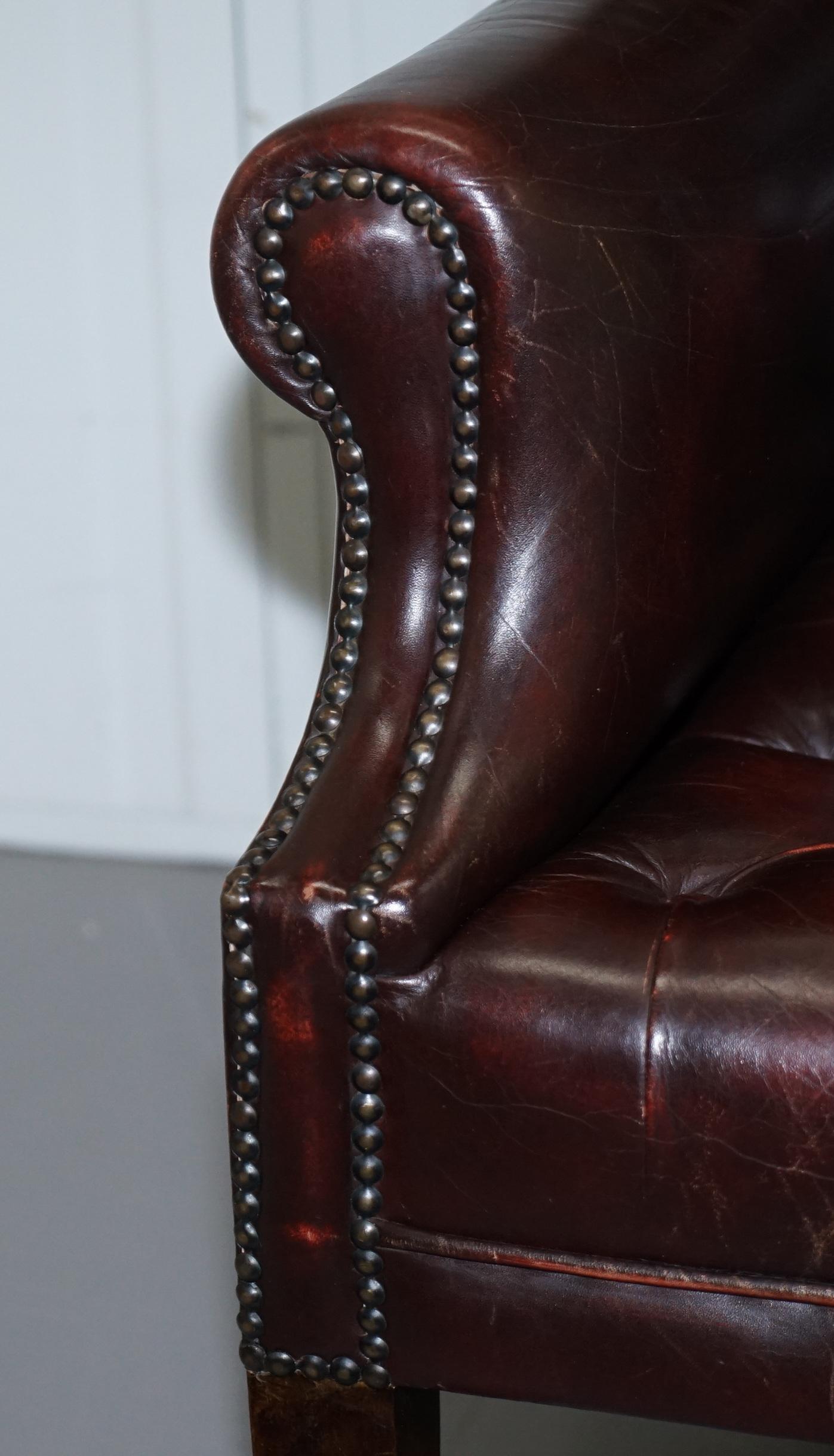 Vintage Very Stylish High Back Chesterfield Oxblood Leather Wingback Armchair 2