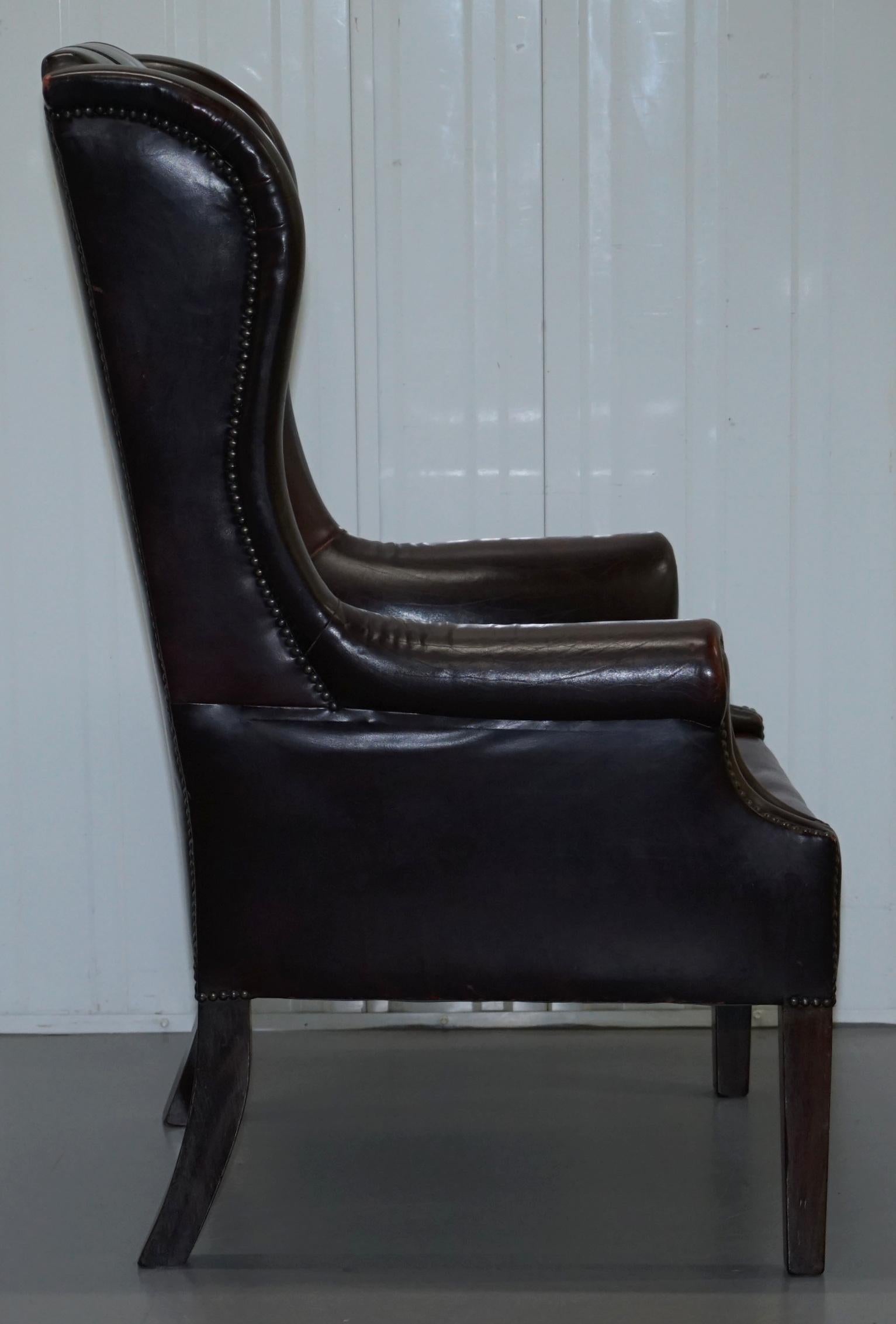 Vintage Very Stylish High Back Chesterfield Oxblood Leather Wingback Armchair 3