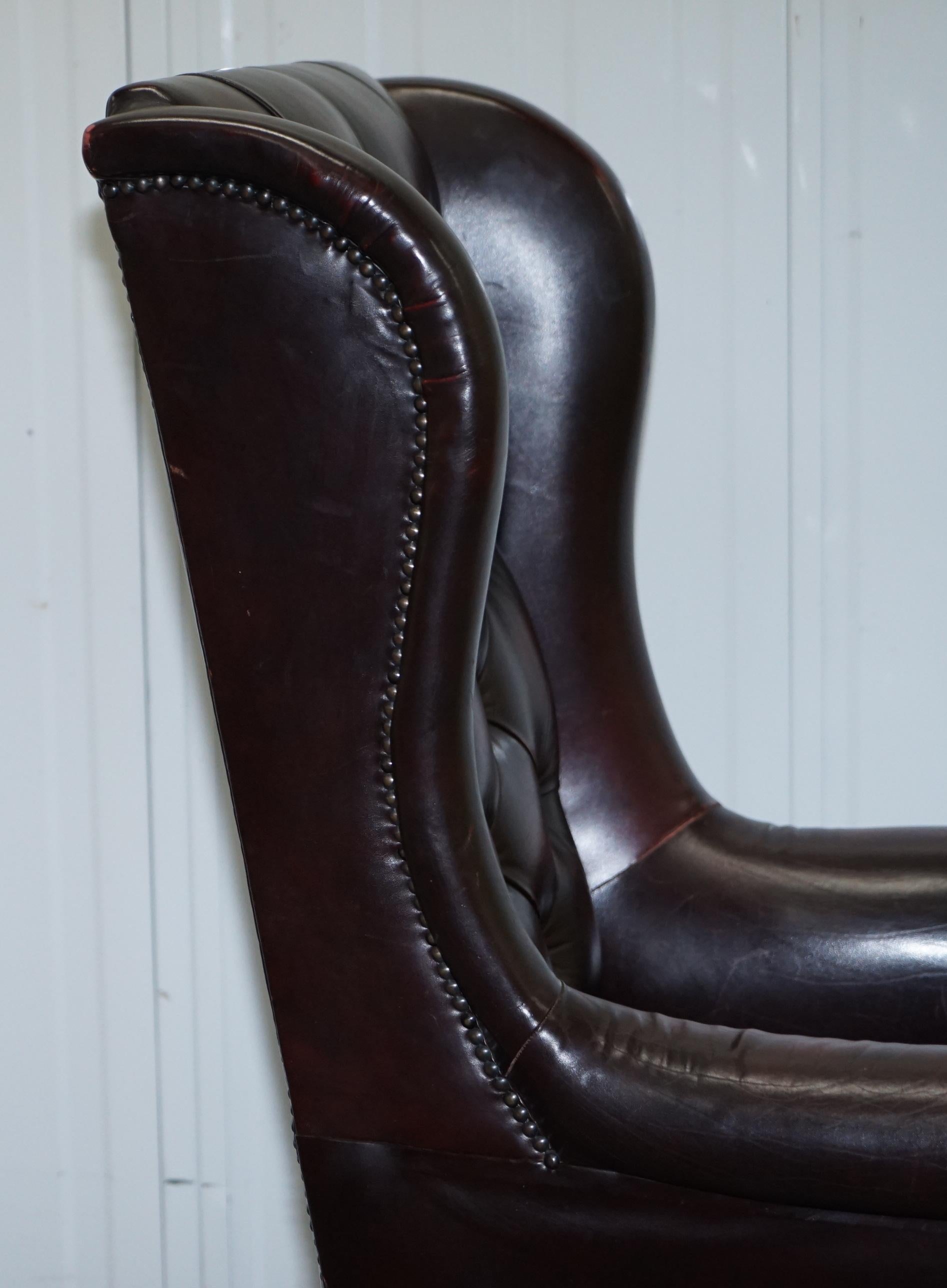 Vintage Very Stylish High Back Chesterfield Oxblood Leather Wingback Armchair 5
