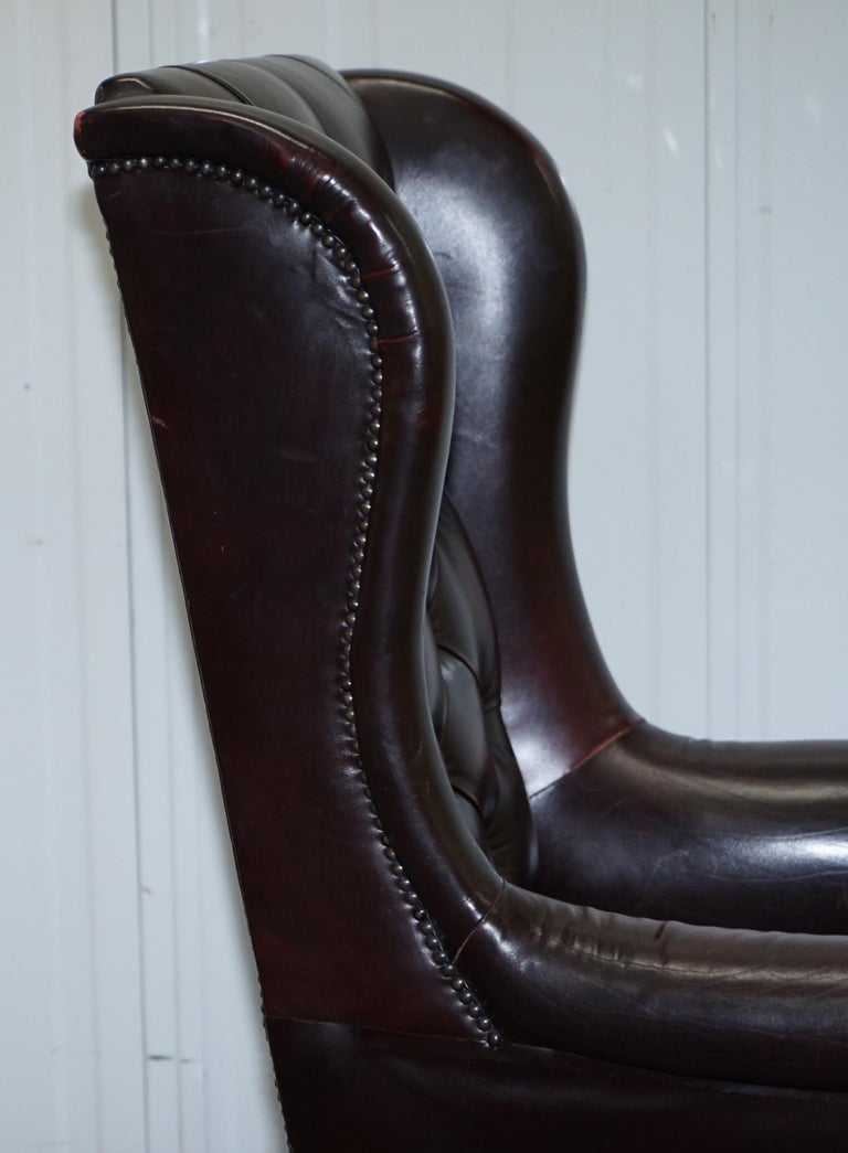 Vintage Very Stylish High Back Chesterfield Oxblood Leather Wingback