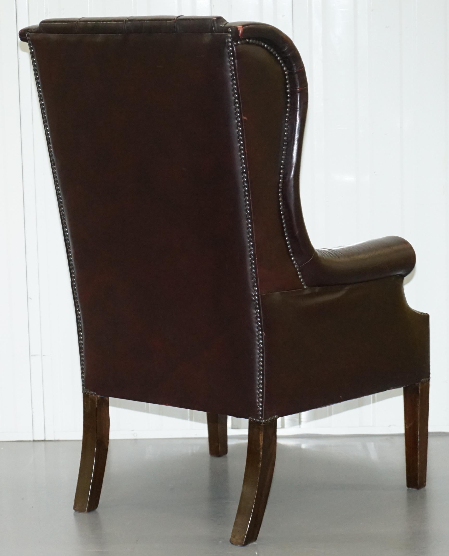 Vintage Very Stylish High Back Chesterfield Oxblood Leather Wingback Armchair 6