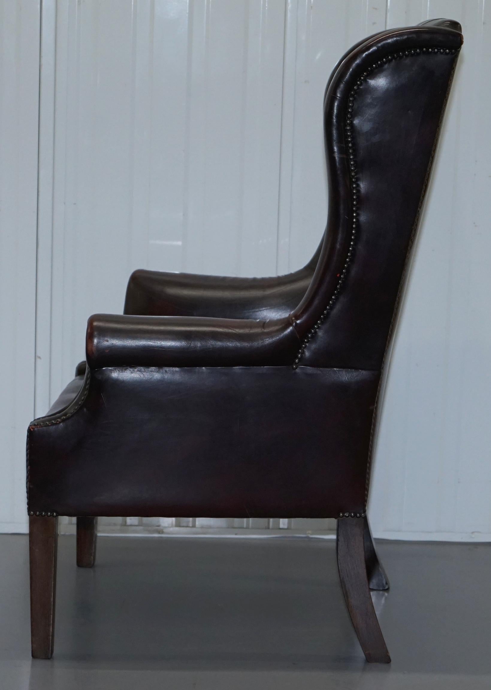 Vintage Very Stylish High Back Chesterfield Oxblood Leather Wingback Armchair 8