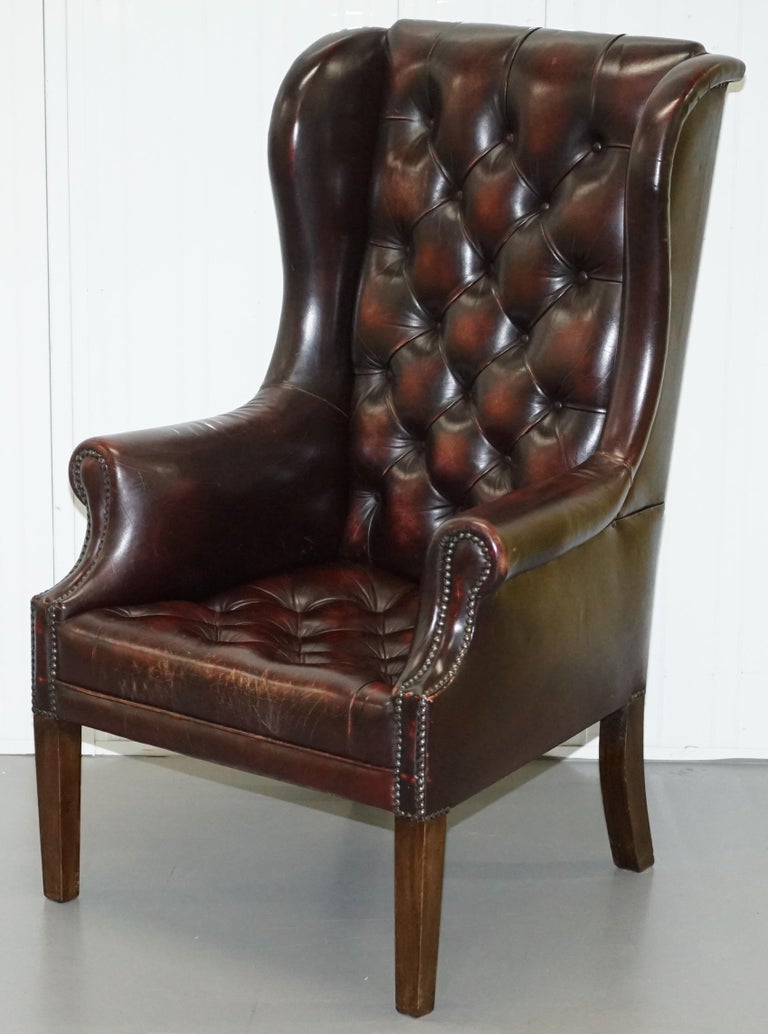 Vintage Very Stylish High Back Chesterfield Oxblood Leather Wingback