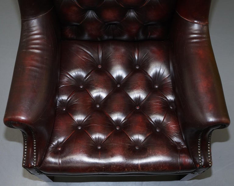 Vintage Very Stylish High Back Chesterfield Oxblood Leather Wingback