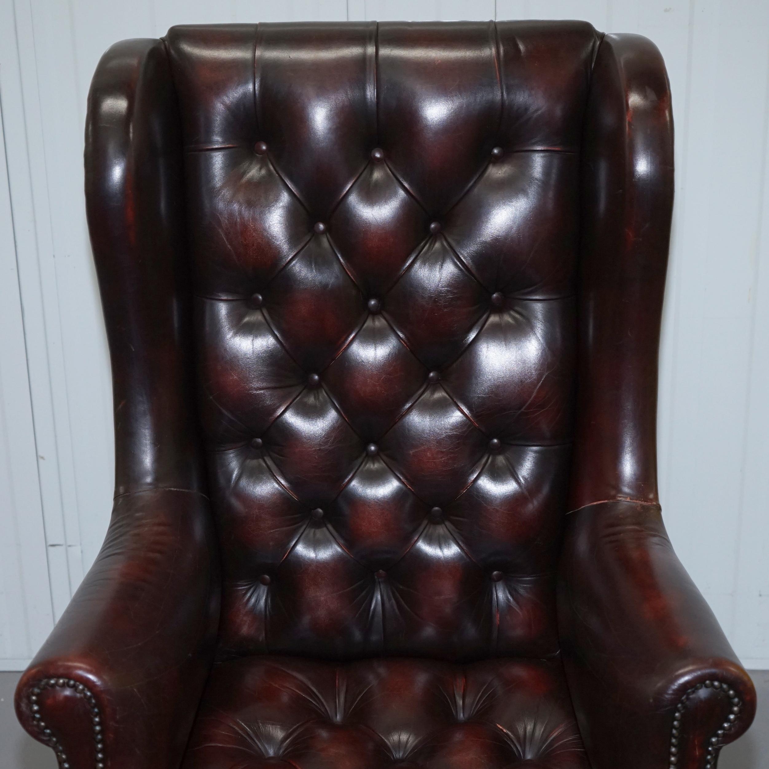 Modern Vintage Very Stylish High Back Chesterfield Oxblood Leather Wingback Armchair