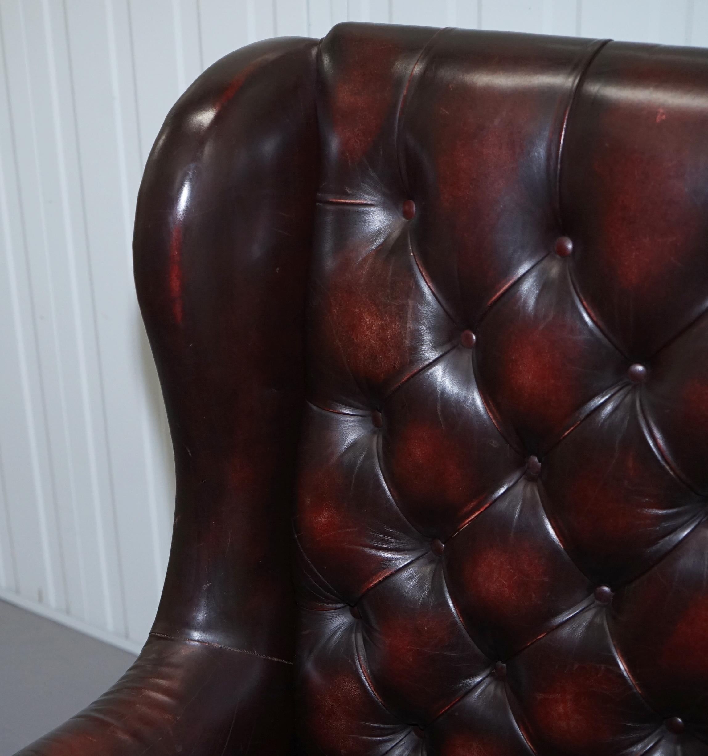 English Vintage Very Stylish High Back Chesterfield Oxblood Leather Wingback Armchair