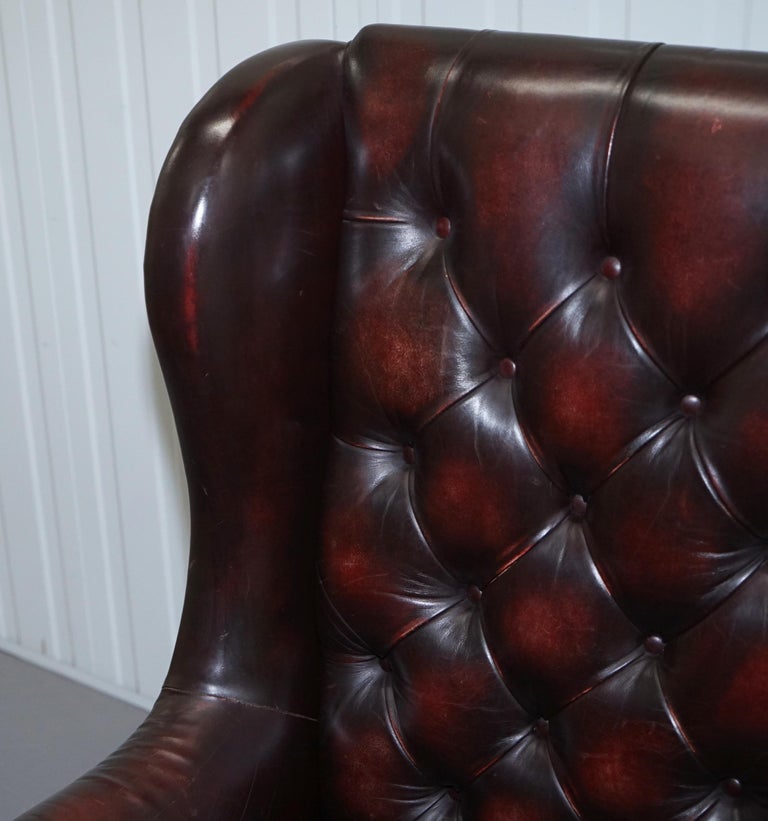 Vintage Very Stylish High Back Chesterfield Oxblood Leather Wingback