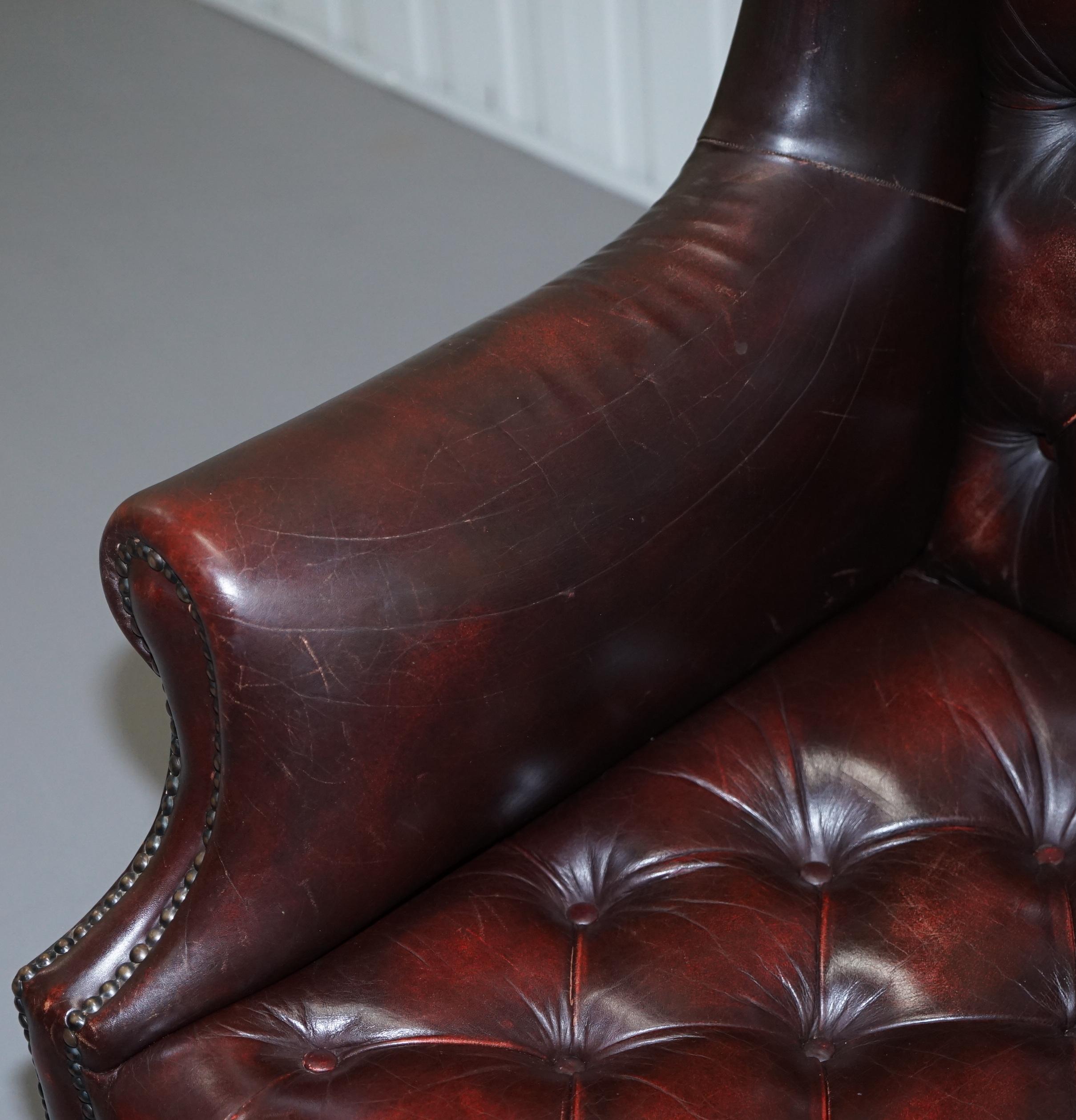 Hand-Crafted Vintage Very Stylish High Back Chesterfield Oxblood Leather Wingback Armchair