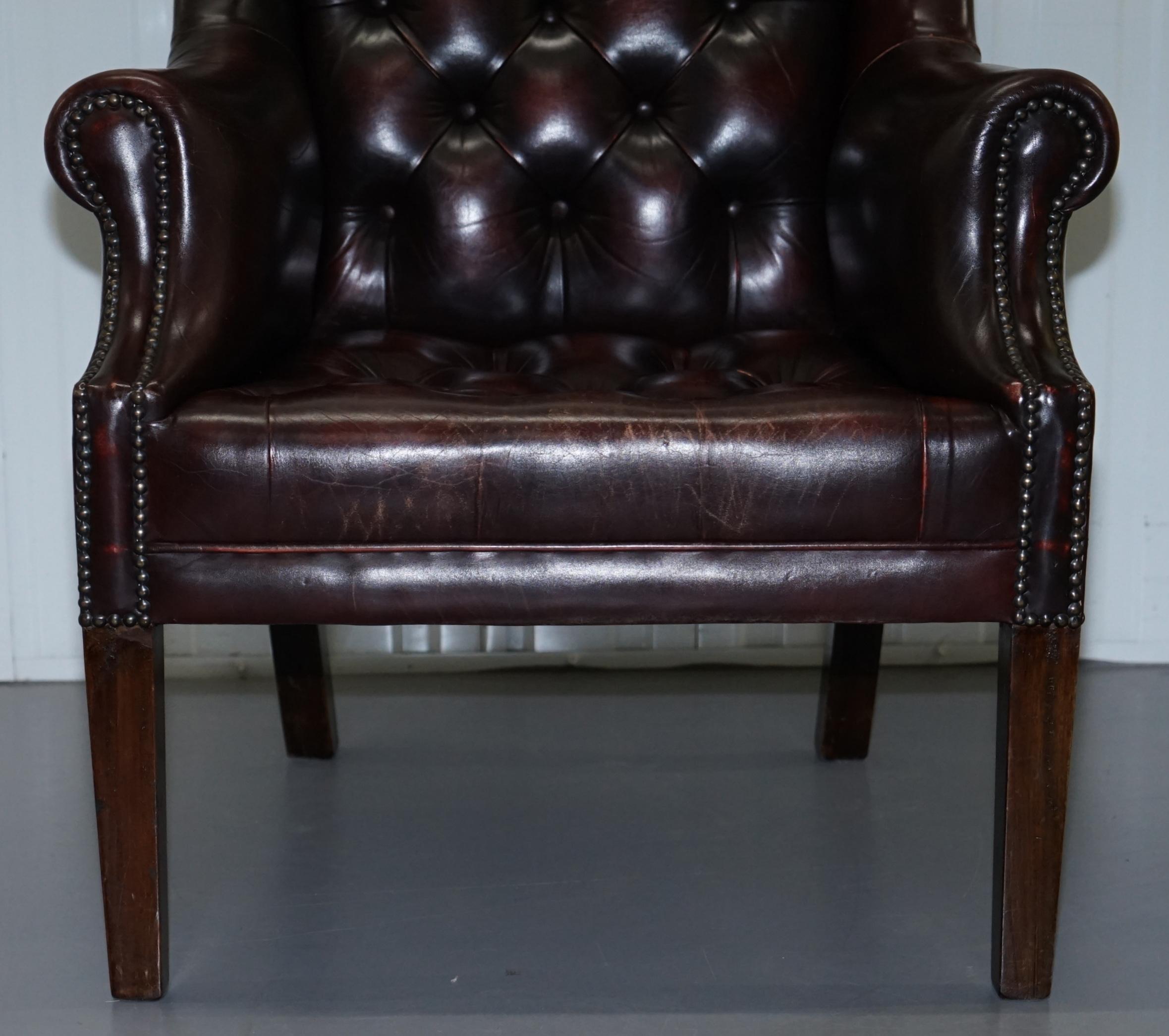 20th Century Vintage Very Stylish High Back Chesterfield Oxblood Leather Wingback Armchair