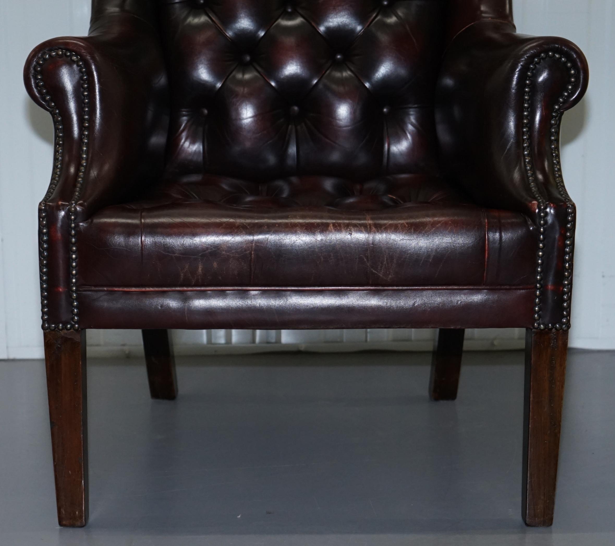 Vintage Very Stylish High Back Chesterfield Oxblood Leather Wingback Armchair In Good Condition In West Sussex, Pulborough