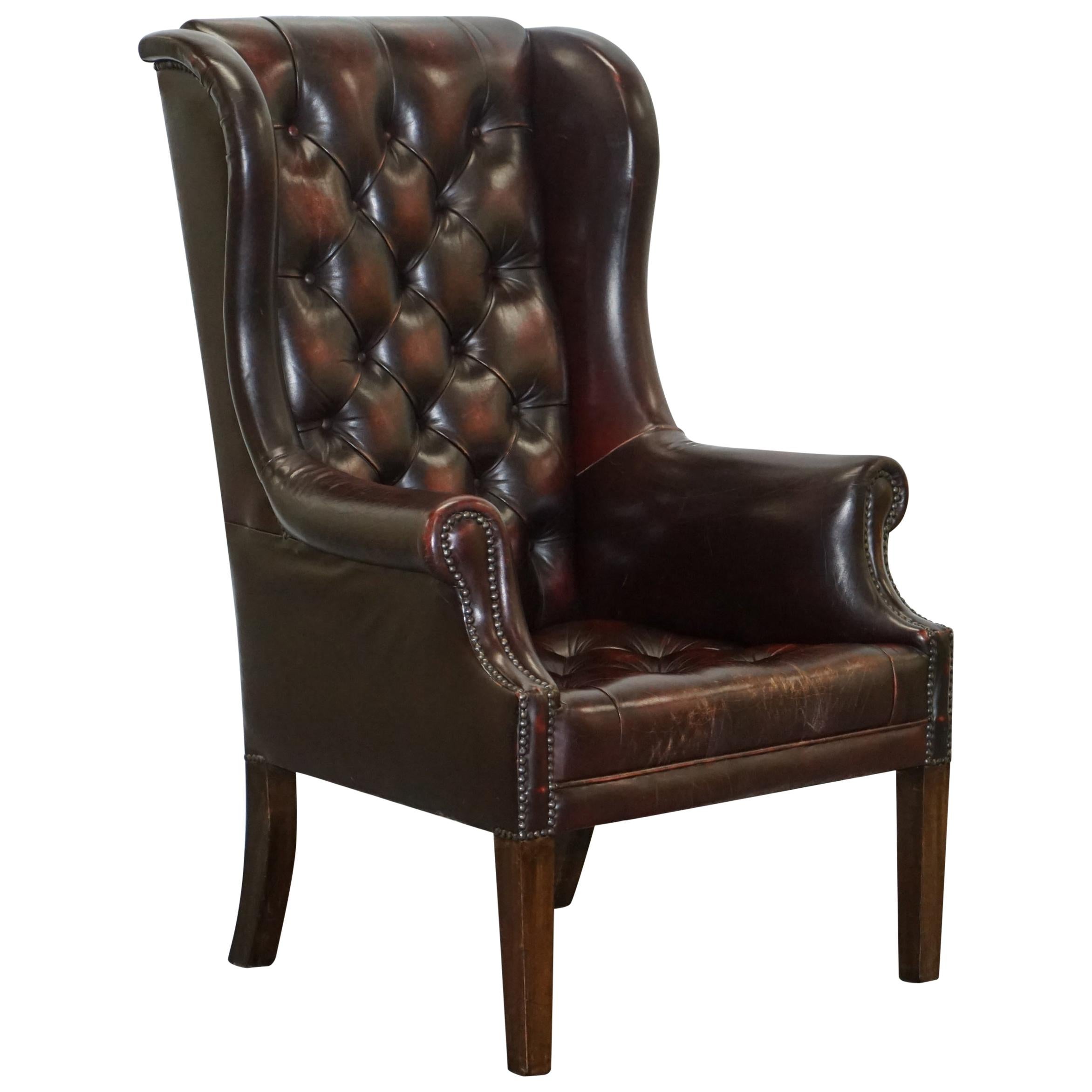 Vintage Very Stylish High Back Chesterfield Oxblood Leather Wingback Armchair