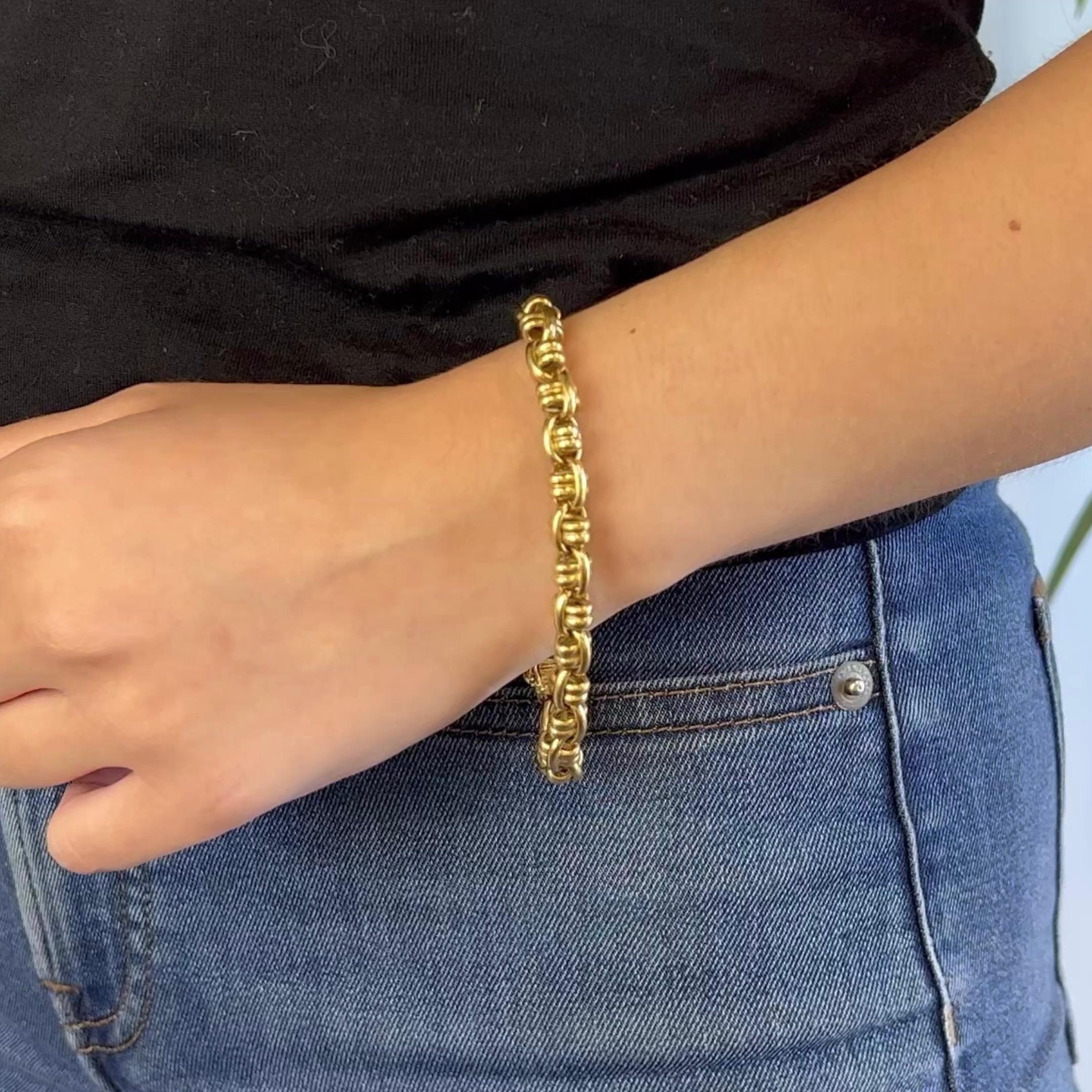 One Vintage Vesco Italian 18 Karat Yellow Gold Bracelet. Crafted in 18 karat yellow gold, signed Vesco with Italian hallmarks. Circa 1990. The bracelet measures 8 inches in length. 

About this Item:  Elevate your jewelry game the moment you add