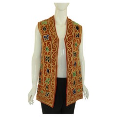 Vintage Vest Velvet Embroidered Asian Ethnic Boho Chic Jacket 1970's