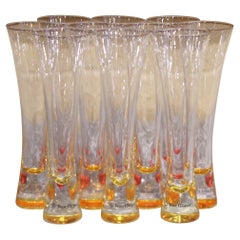 Vintage Veuve Clicquot Champagne Flutes with Colored Glass Bases, Set of 10