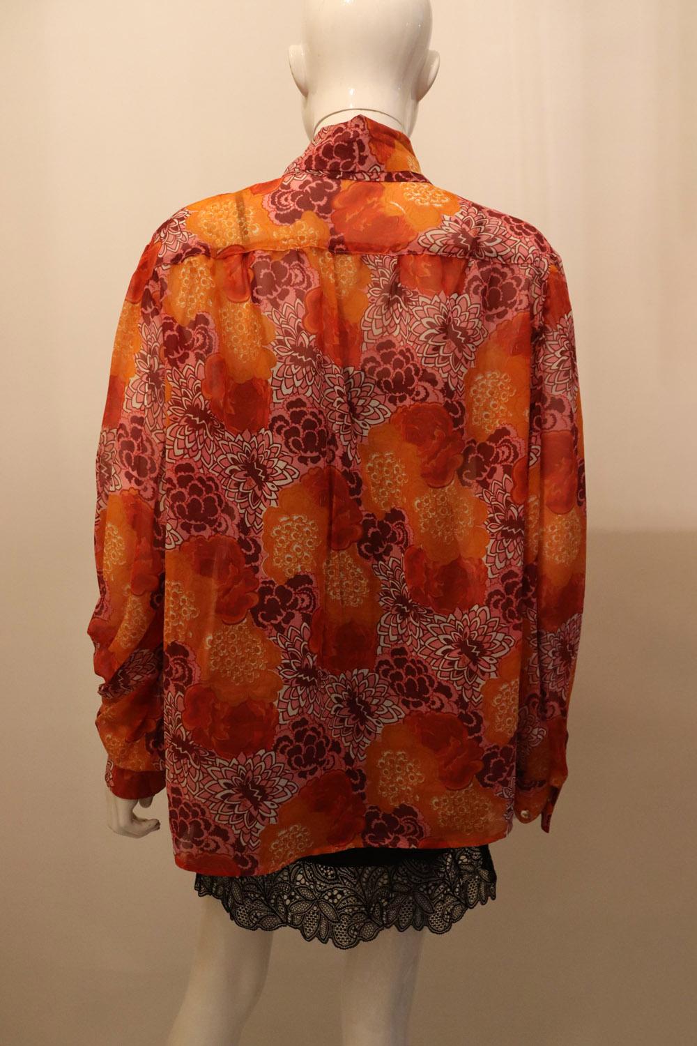 Women's or Men's Vintage Vibrant Colour Pussy Bow Blouse For Sale