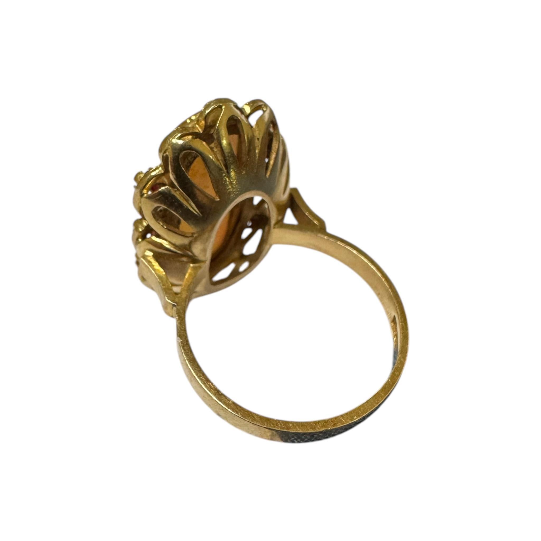 Vintage Vibrant Opal & Ruby Cocktail Ring 18K Yellow Gold For Sale 3