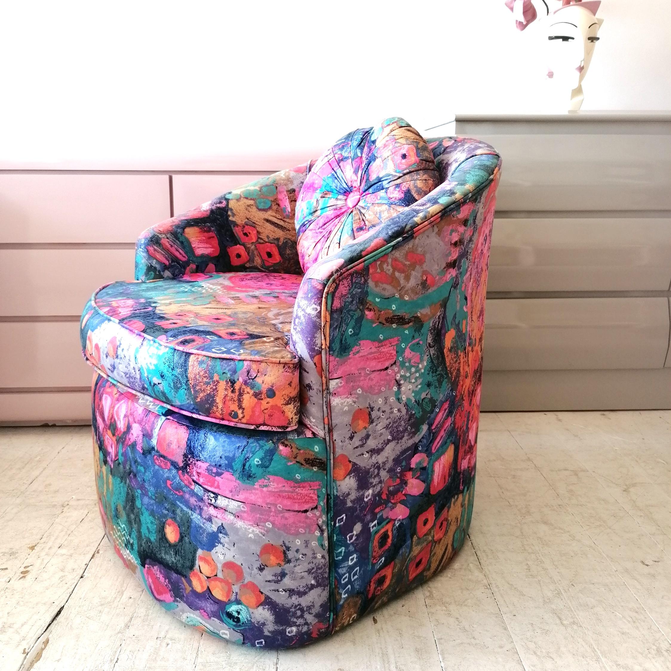 Vintage Vibrantly Coloured Lounge Chairs on Casters, USA 1980s, Only 1 Available For Sale 4