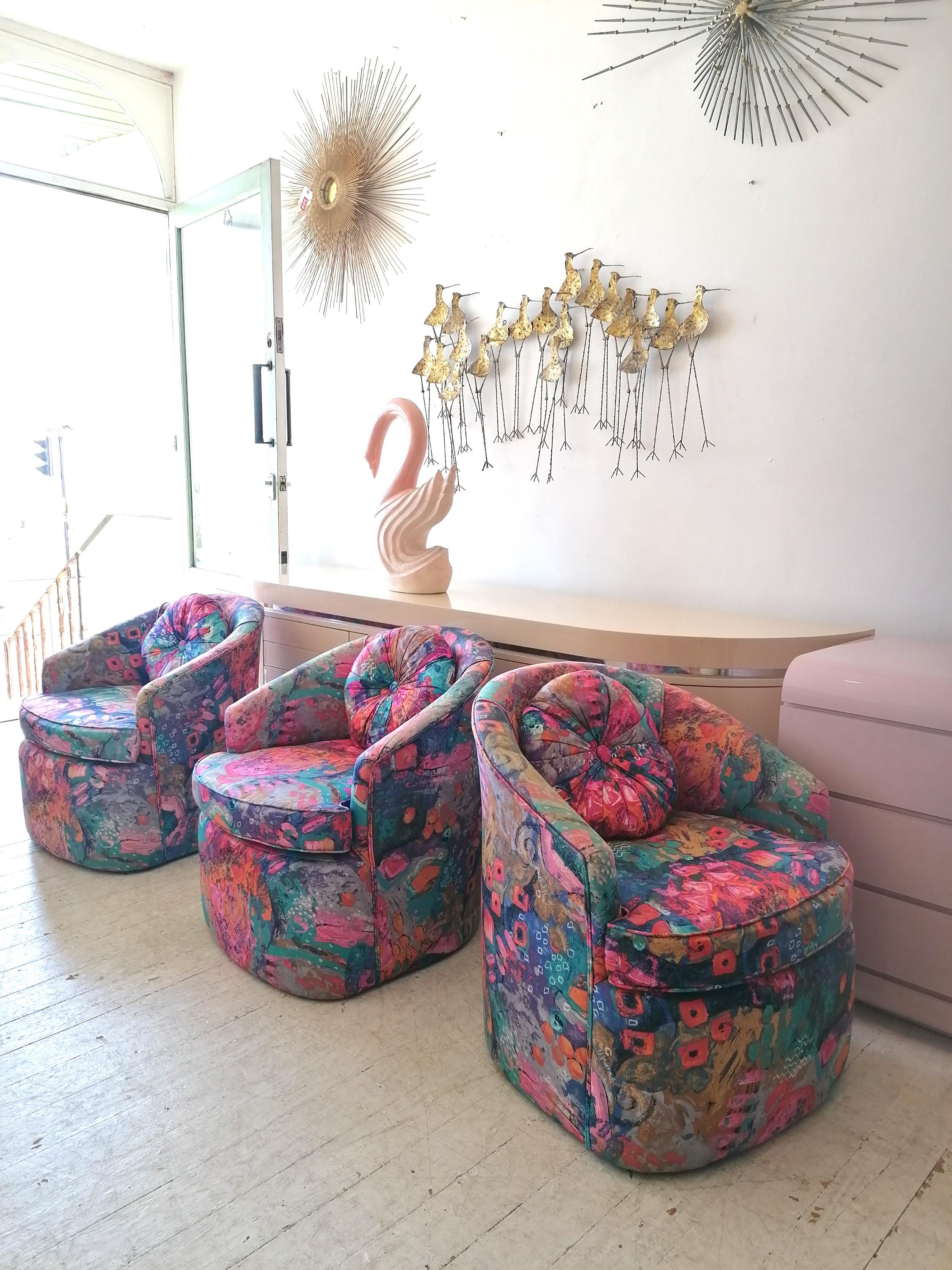 Vintage Vibrantly Coloured Lounge Chairs on Casters, USA 1980s, 2 Available In Good Condition For Sale In Hastings, GB
