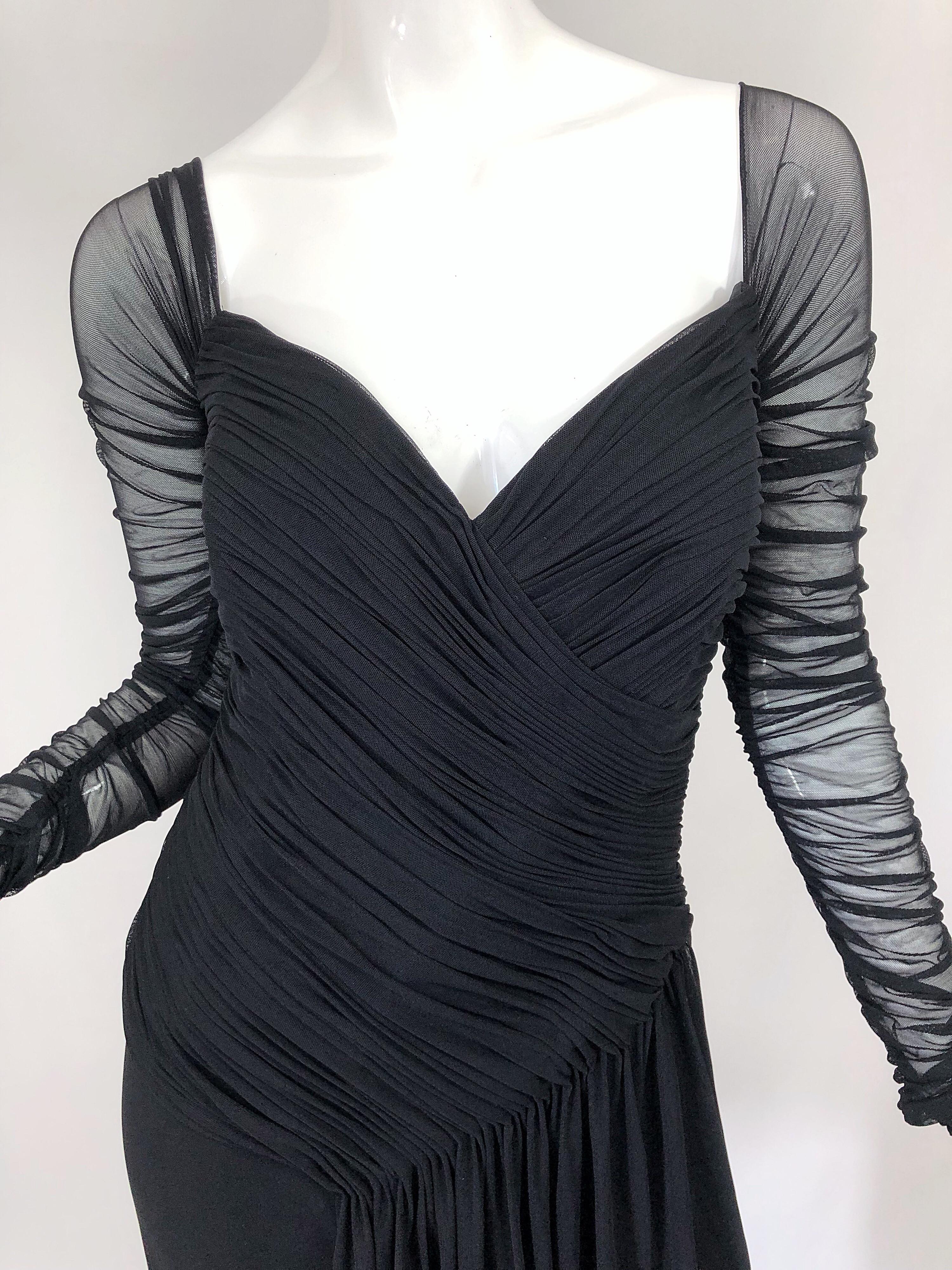 Vintage Vicky Tiel Couture 1980s Black Mesh Sweetheart Flirty Cocktail Dress LBD In Excellent Condition For Sale In San Diego, CA