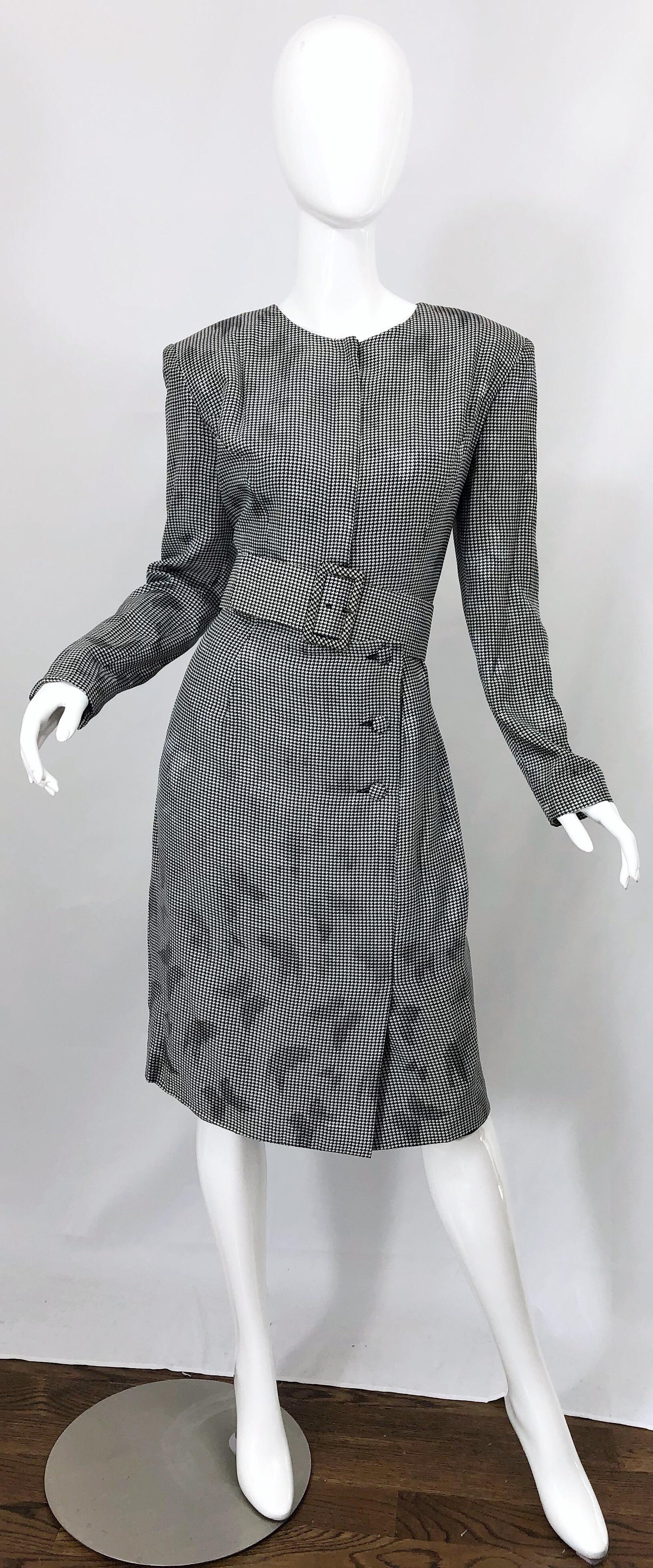 1980er Jahre Vicky Tiel Couture Größe 10 12 Schwarzweißes Seidenkleid mit Hahnentrittmuster und Schmetterling im Angebot 11