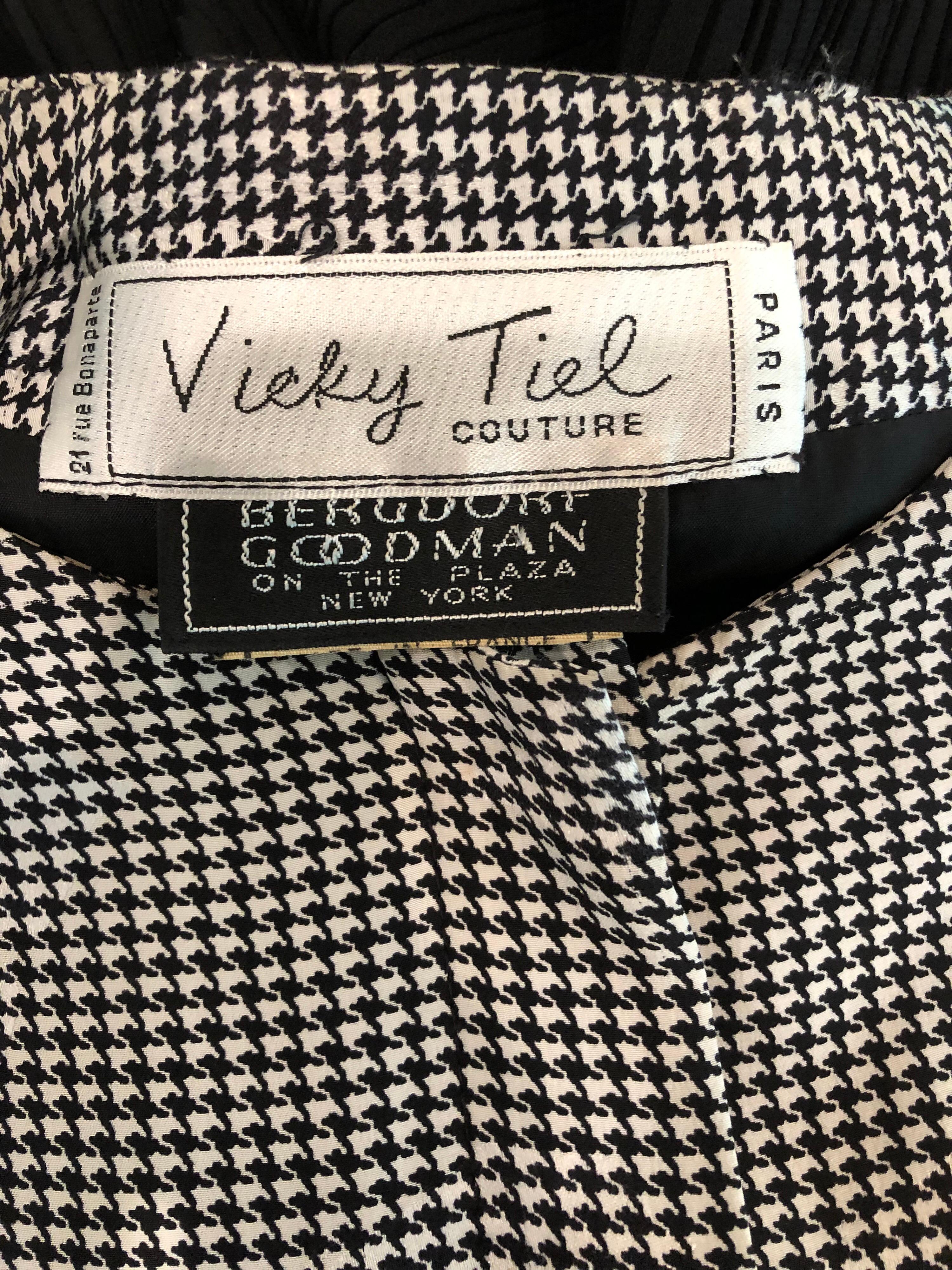 1980er Jahre Vicky Tiel Couture Größe 10 12 Schwarzweißes Seidenkleid mit Hahnentrittmuster und Schmetterling im Angebot 12