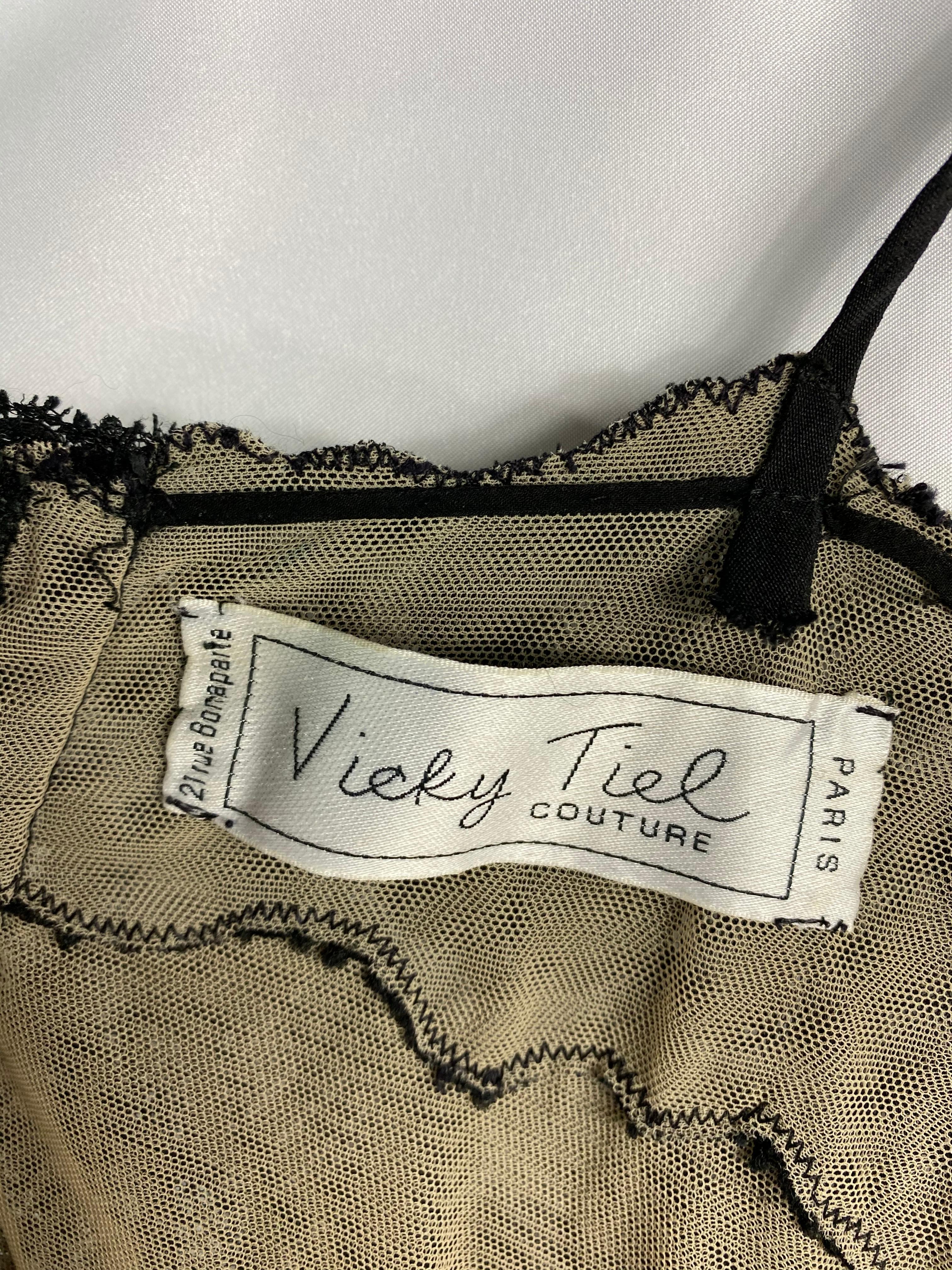 Vintage VICKY TIEL Couture Paris Black Floral Lace Sleeveless Mini Dress Size S For Sale 4