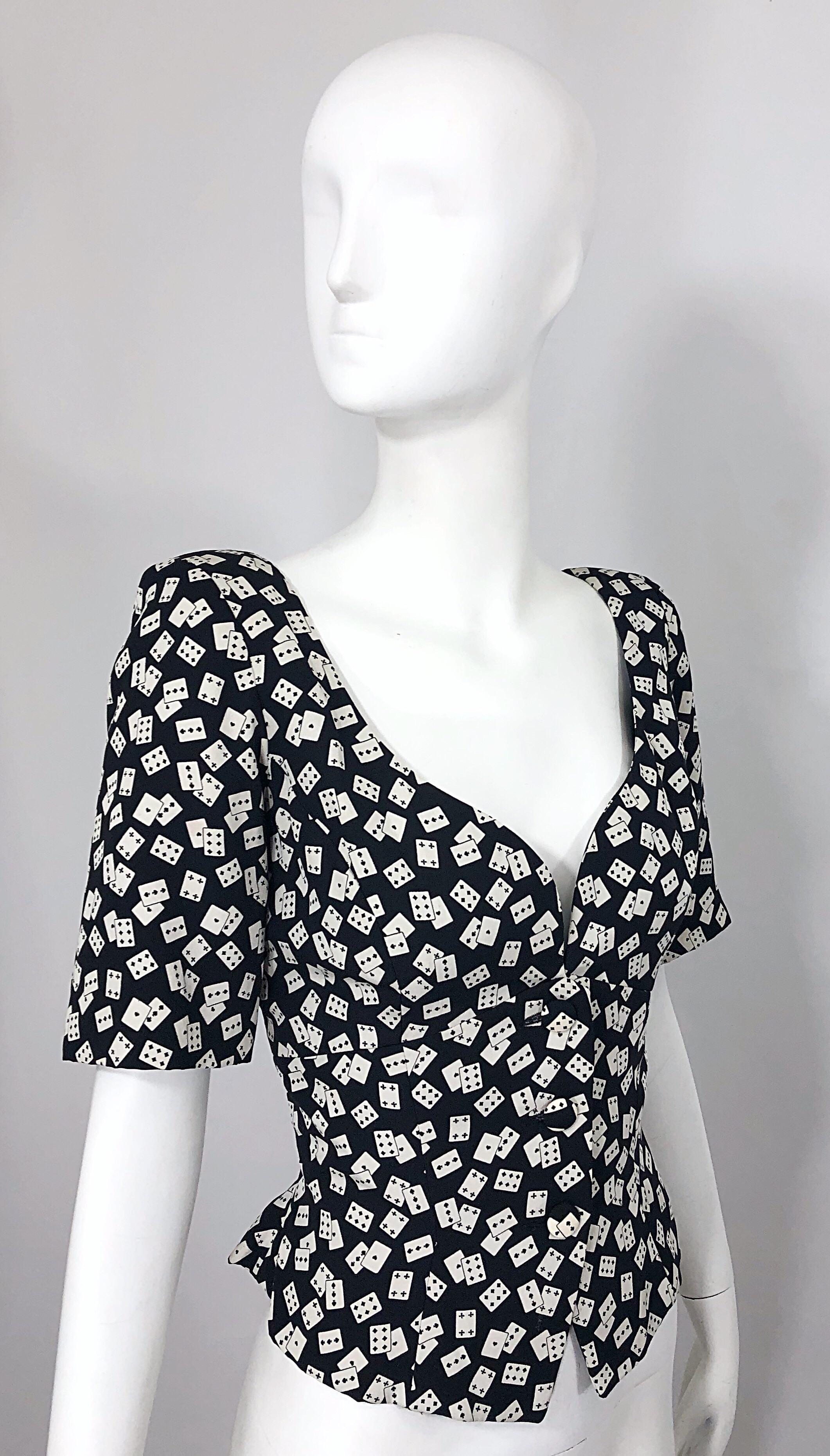 Vintage Vicky Tiel Couture Sz 42 / 10 Novelty Black White Short Sleeve Jacket For Sale 6