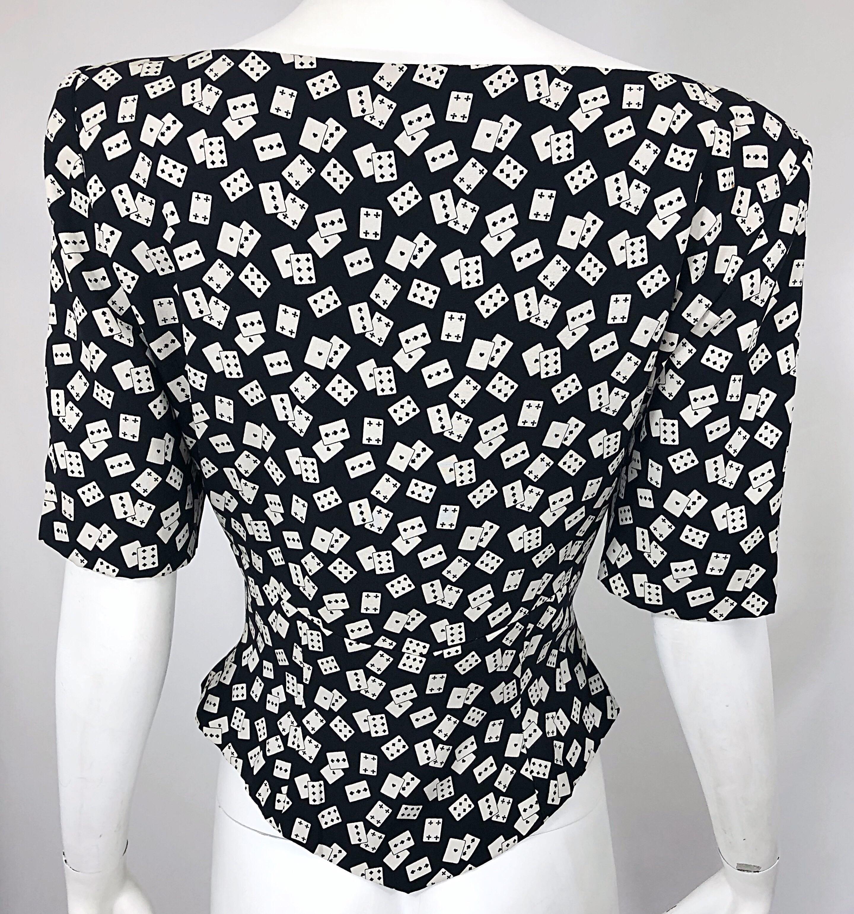 Vintage Vicky Tiel Couture Sz 42 / 10 Novelty Black White Short Sleeve Jacket For Sale 7