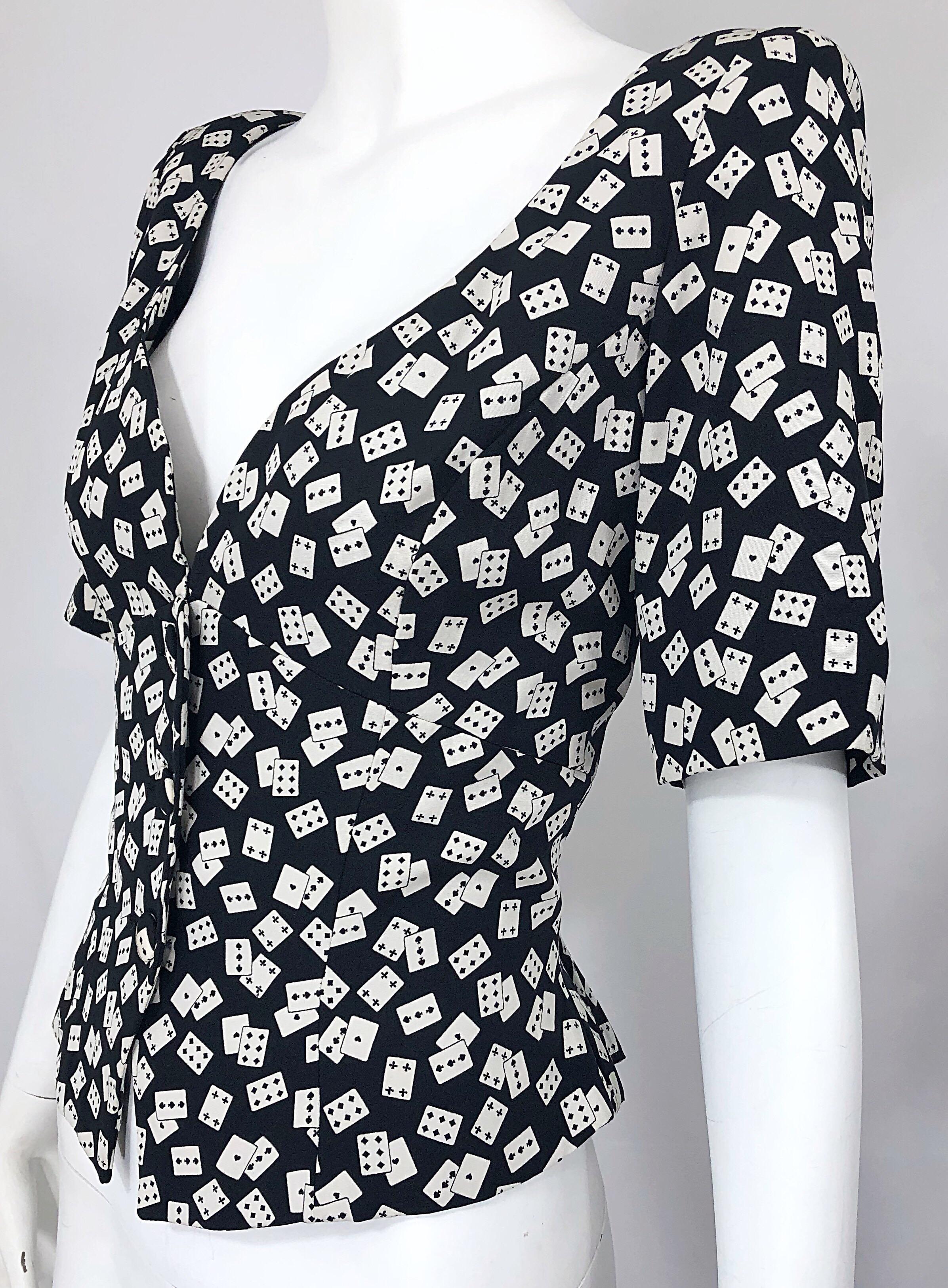 Vintage Vicky Tiel Couture Sz 42 / 10 Novelty Black White Short Sleeve Jacket For Sale 8