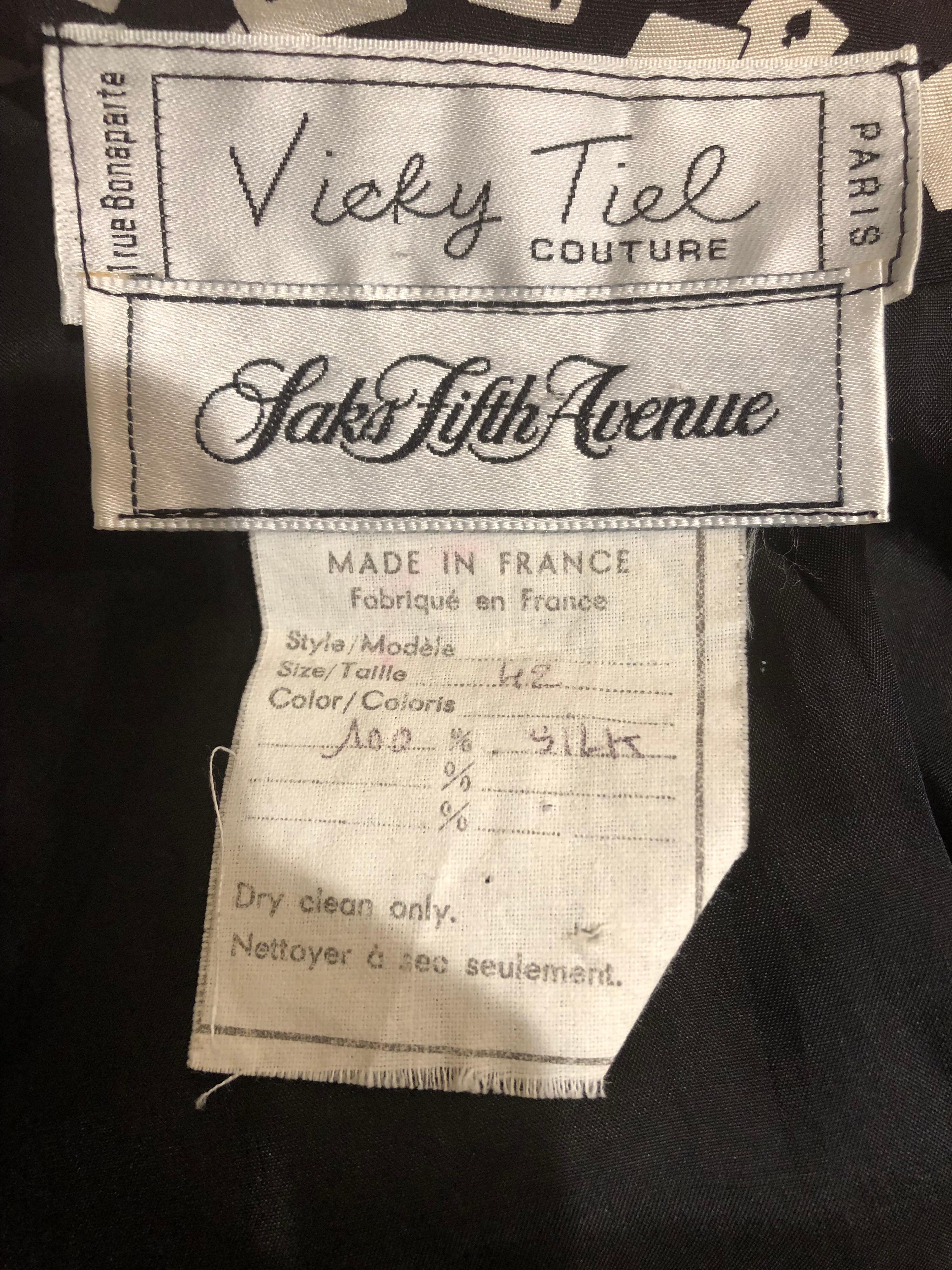 Vintage Vicky Tiel Couture Sz 42 / 10 Novelty Black White Short Sleeve Jacket For Sale 11