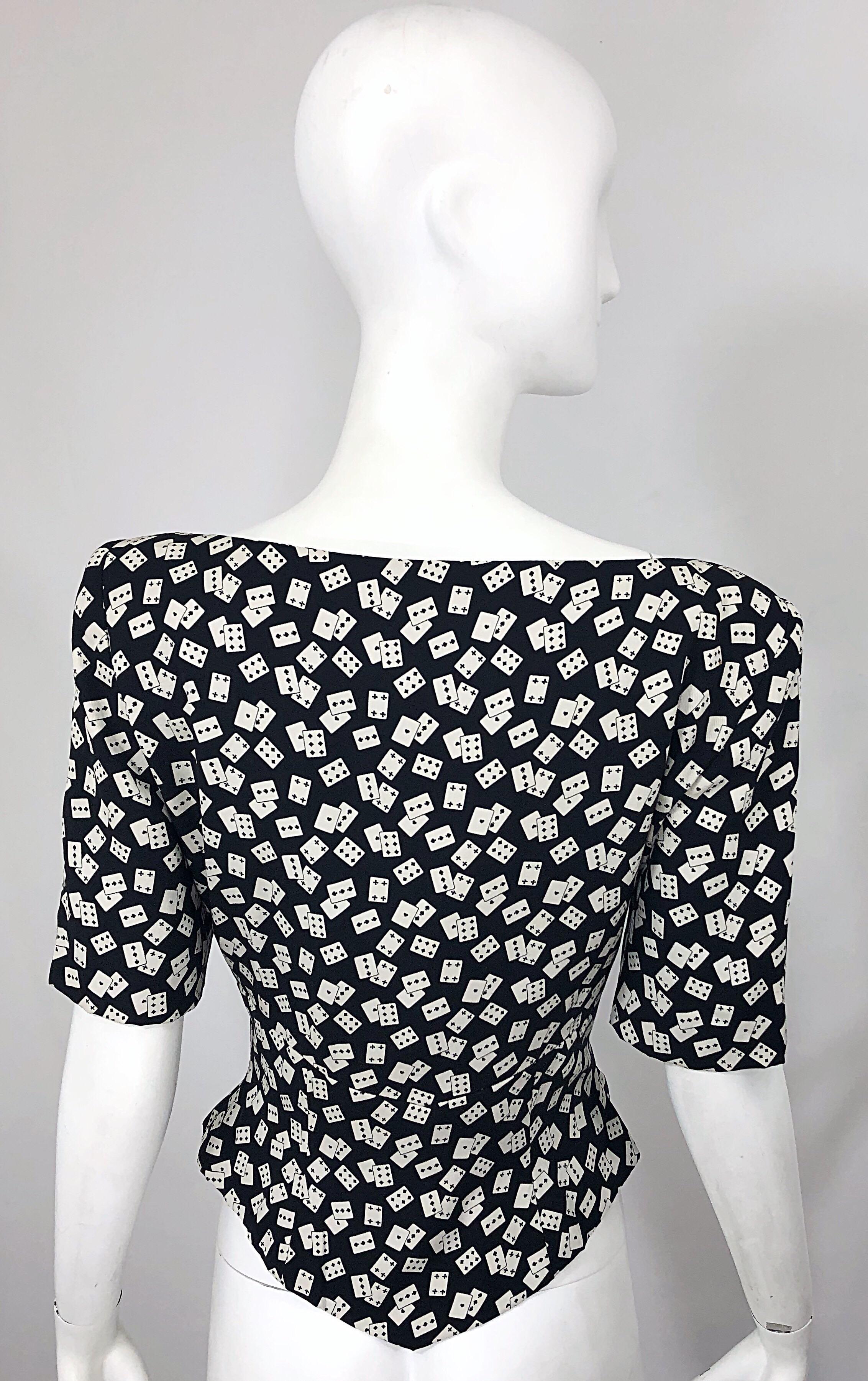 Women's Vintage Vicky Tiel Couture Sz 42 / 10 Novelty Black White Short Sleeve Jacket For Sale