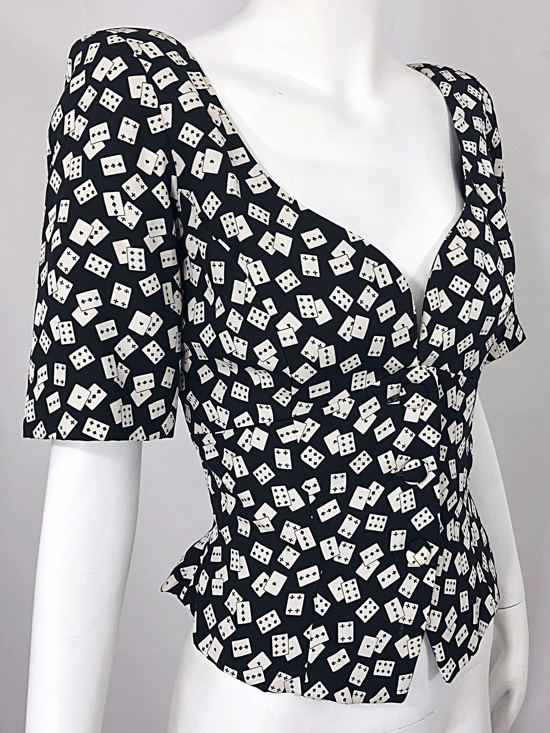 Vintage Vicky Tiel Couture Sz 42 / 10 Novelty Black White Short Sleeve Jacket For Sale 1
