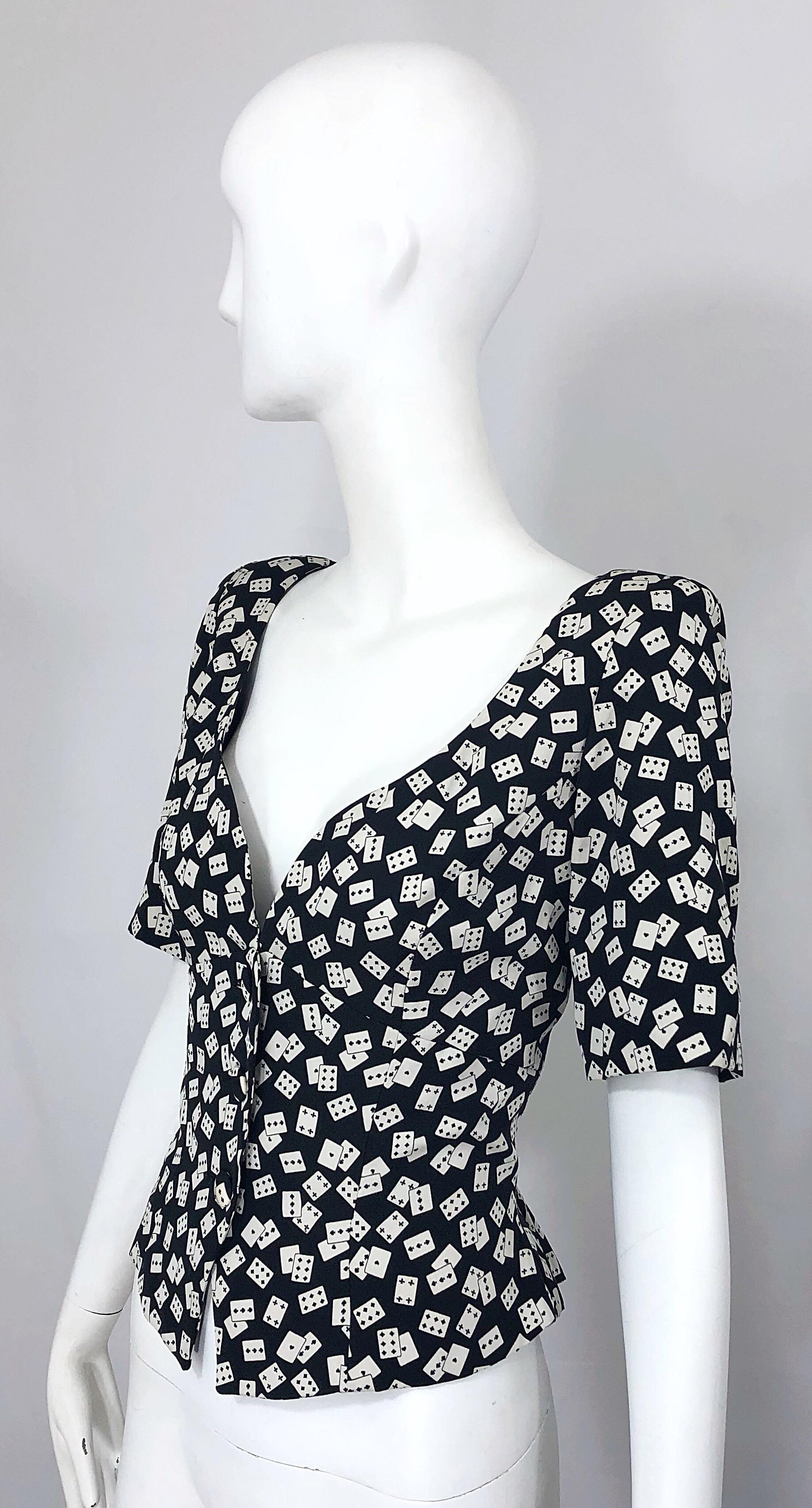 Vintage Vicky Tiel Couture Sz 42 / 10 Novelty Black White Short Sleeve Jacket For Sale 2