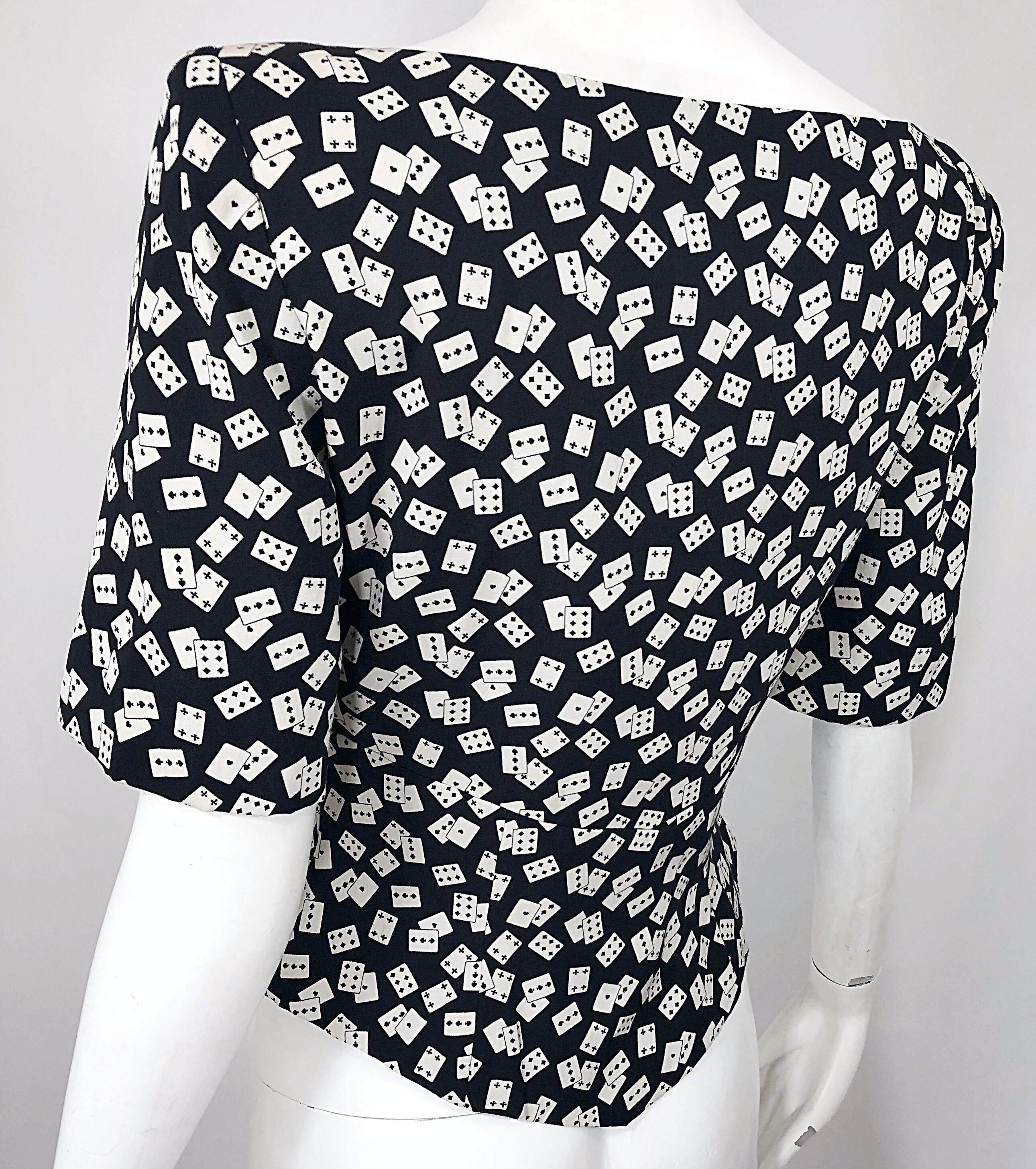 Vintage Vicky Tiel Couture Sz 42 / 10 Novelty Black White Short Sleeve Jacket For Sale 4