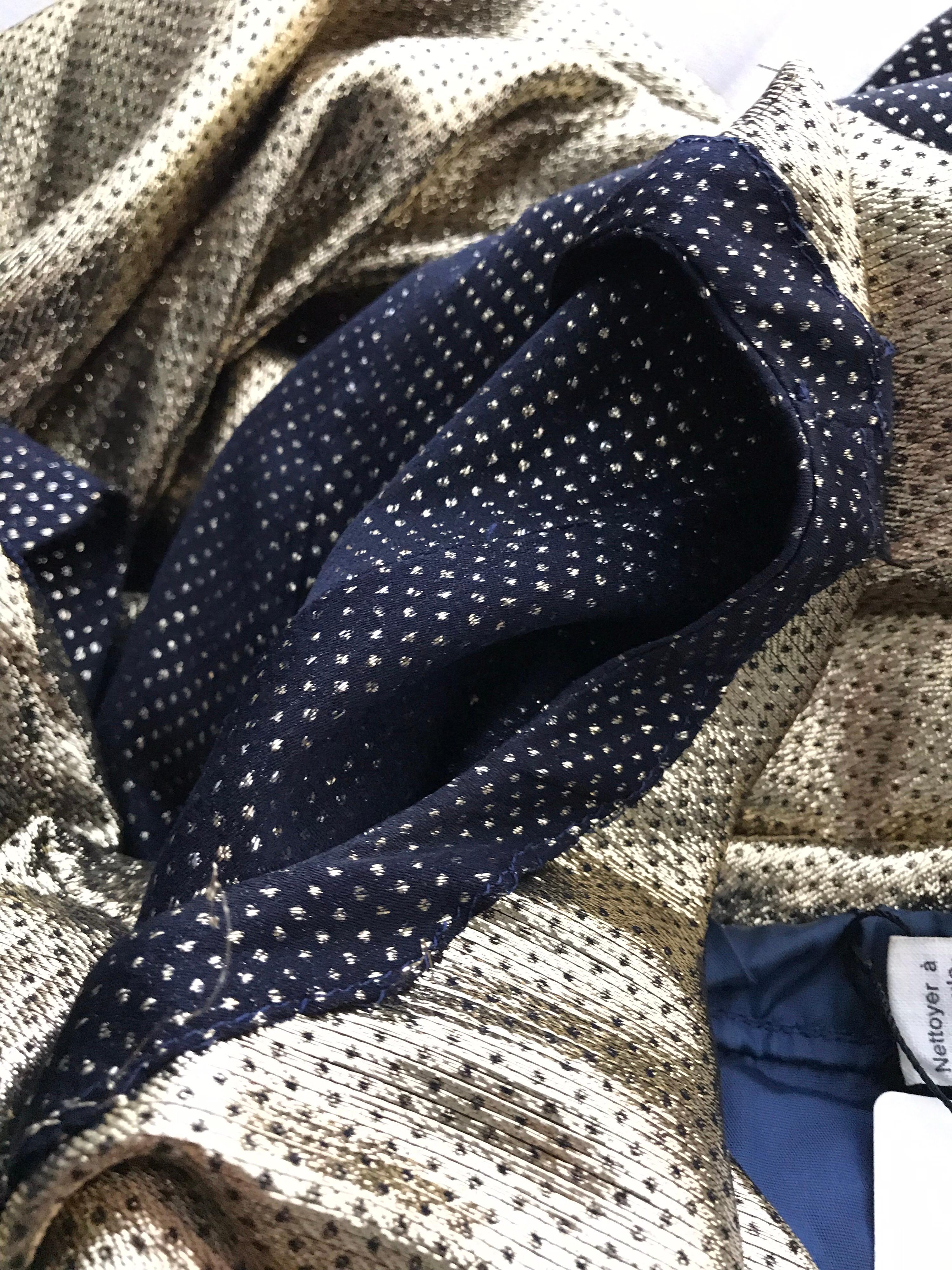 Vicky Tiel - Robe asymétrique vintage en soie lamée bleu marine et or Pour femmes en vente