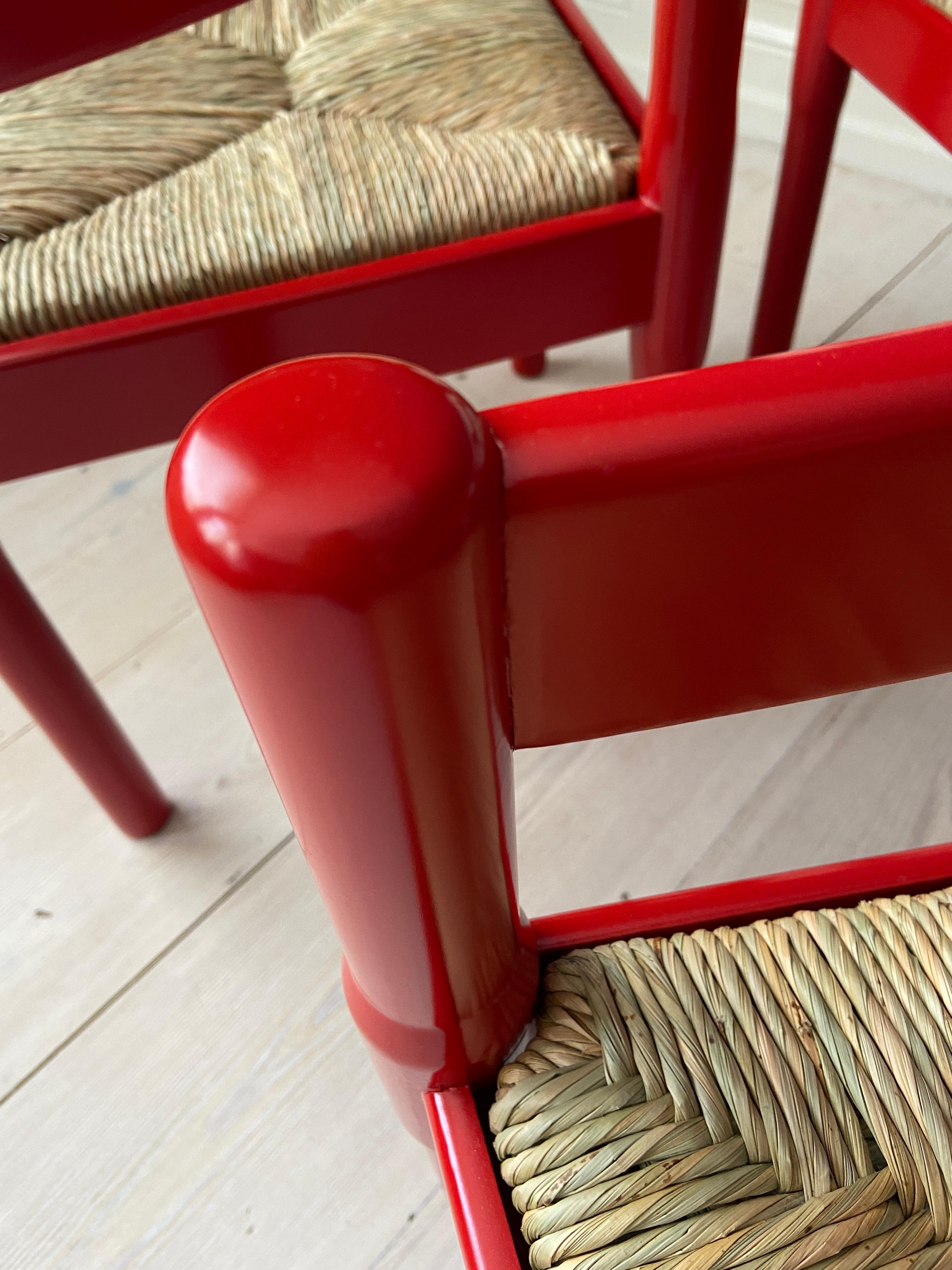 Vintage Vico Magistretti Carimate Dining Chairs in Red Painted Wood, Italy, 1959 1