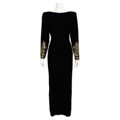 Vintage Victor Costa Black Velvet Evening Gown, 1990s, Size 12