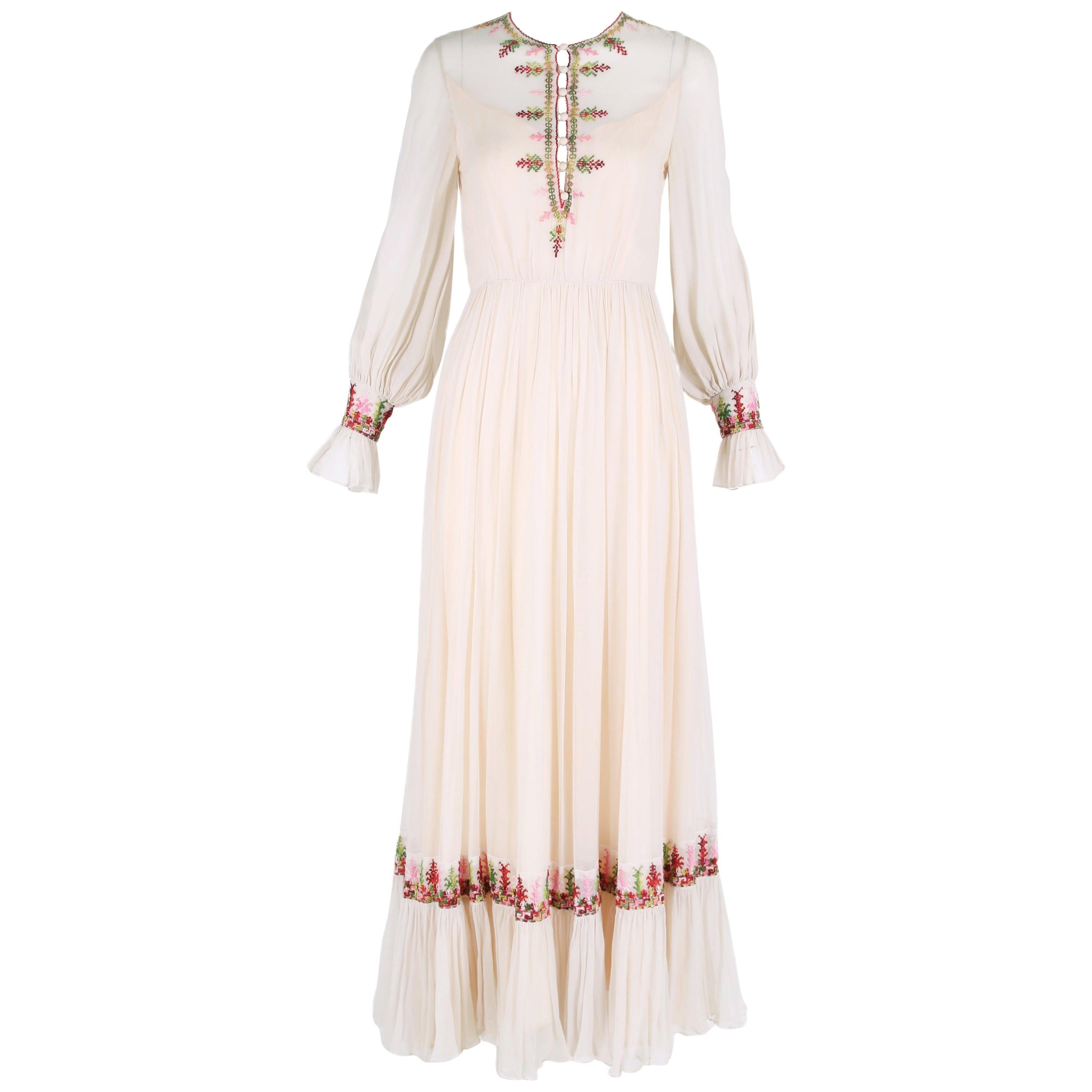 Vintage Victor Costa Maxi Dress w/Embroidery