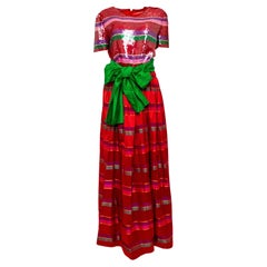 Vintage Victor Costa Red Striped Skirt with Sequin Striped Top and Green Belt