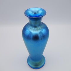 Vintage Victor Durand Blue Iridescent American Art Glass Vase Art Nouveau 1925
