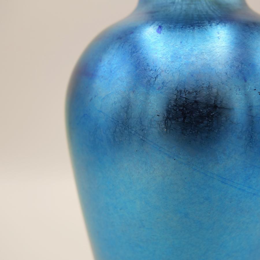Fired Vintage Victor Durand Blue Iridescent American Art Glass Vase Art Nouveau 1925