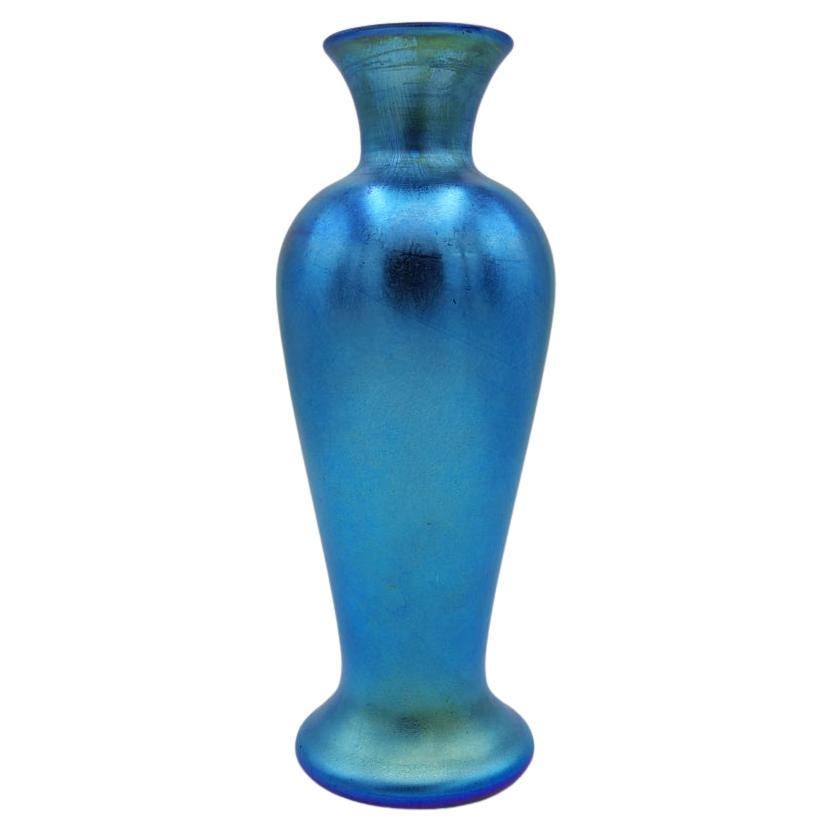 Vintage Victor Durand Blue Iridescent American Art Glass Vase Art Nouveau 1925