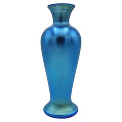 Vintage Victor Durand Blue Iridescent American Art Glass Vase Art Nouveau 1925