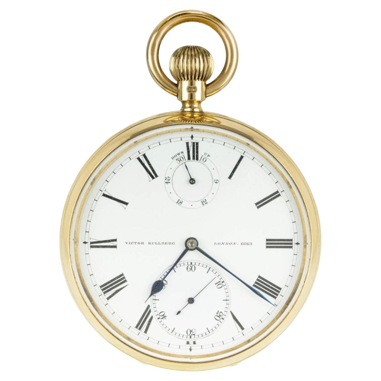 Vintage Victor Kullberg Yellow Gold Open Face Pocket Watch For Sale