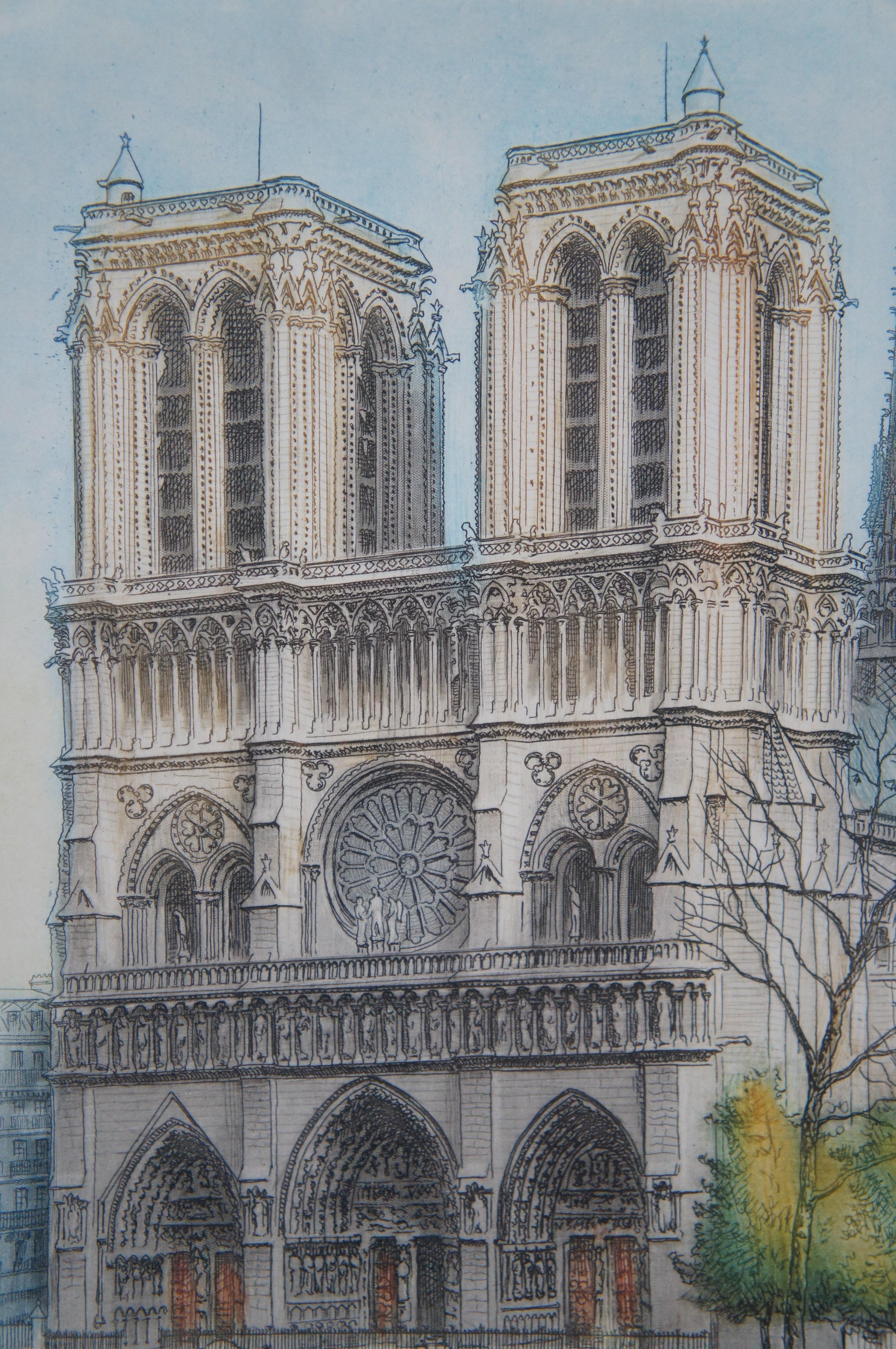 Vintage Victor Valery Signed Notre Dame Reims Signed Etching France Framed 15