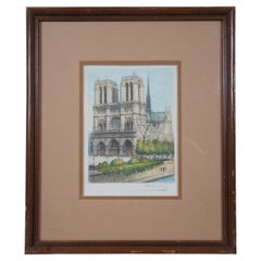 Vintage Victor Valery Signed Notre Dame Reims Signed Etching France Framed 15"