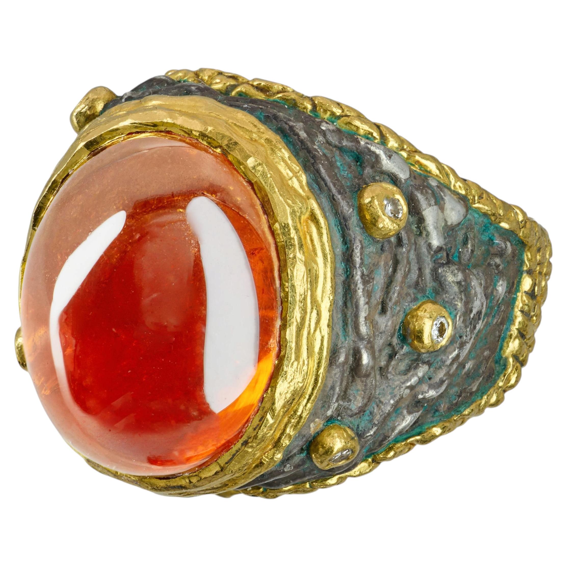 Pre-owned Victor Velyan Vintage Victor Veylan Sterling Silver & 24k Yellow Gold Spessartite Garnet Ring