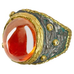 Vintage Victor Veylan Sterling Silver & 24k Yellow Gold Spessartite Garnet Ring
